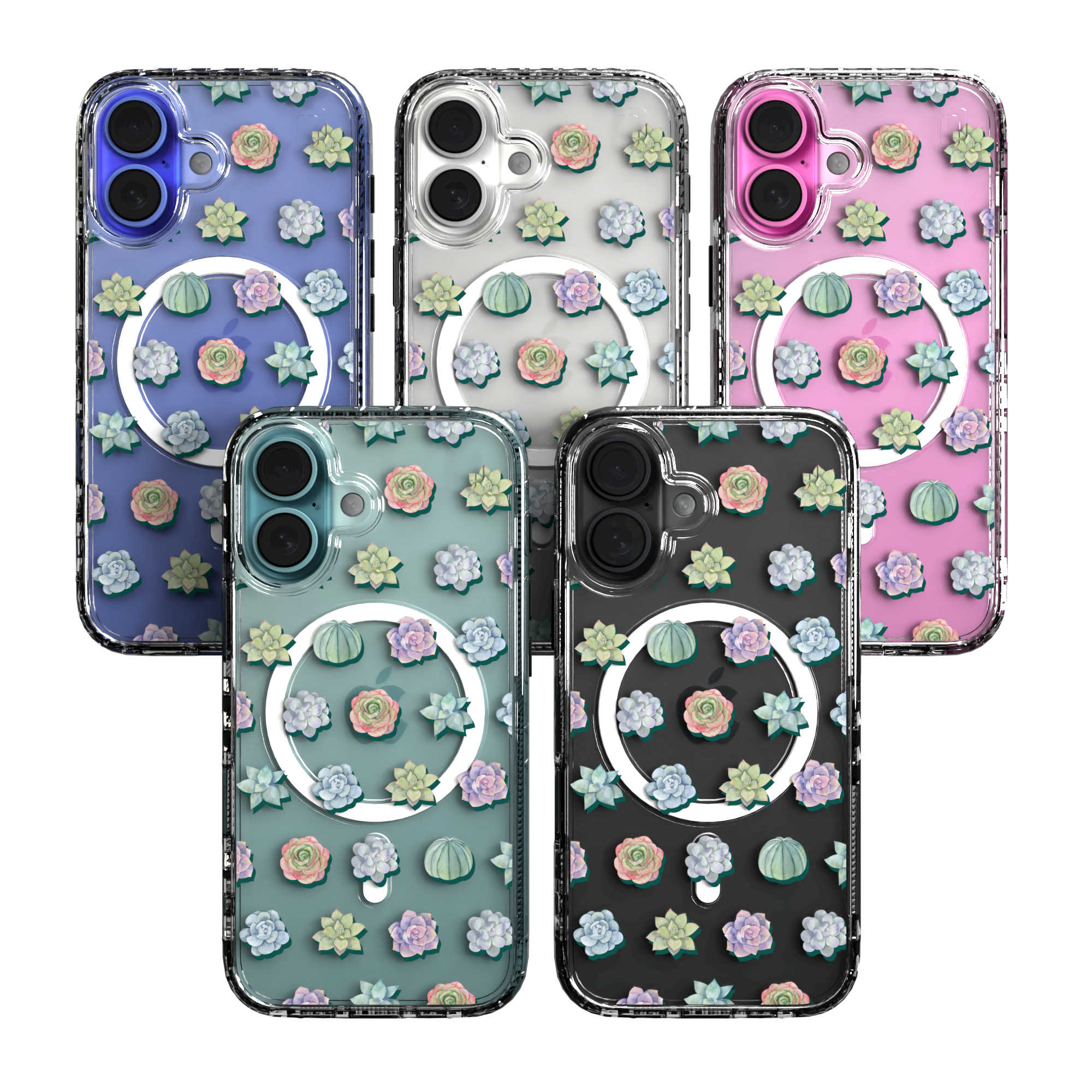 iPhone 16 Series | MagSafe | Nature Case Collection | Succulent Seamless Pattern Succulents / iPhone 16 / Clear