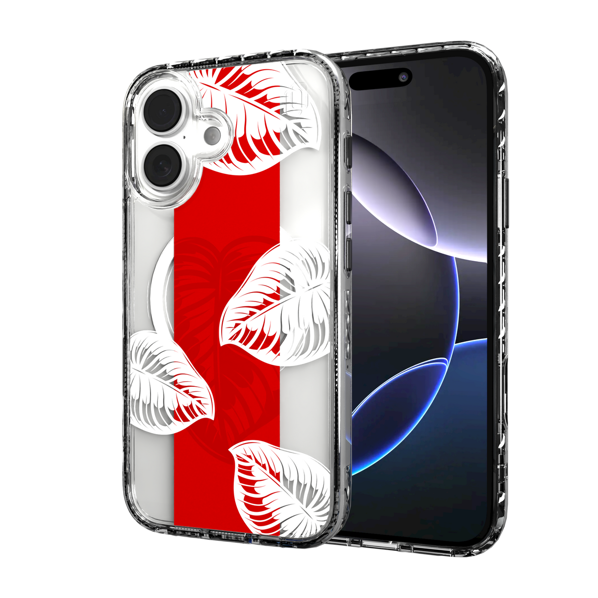 iPhone 16 Series | MagSafe | Summer Vibes Case Collection | Red & White Monstera Monstera Red / iPhone 16 / Clear