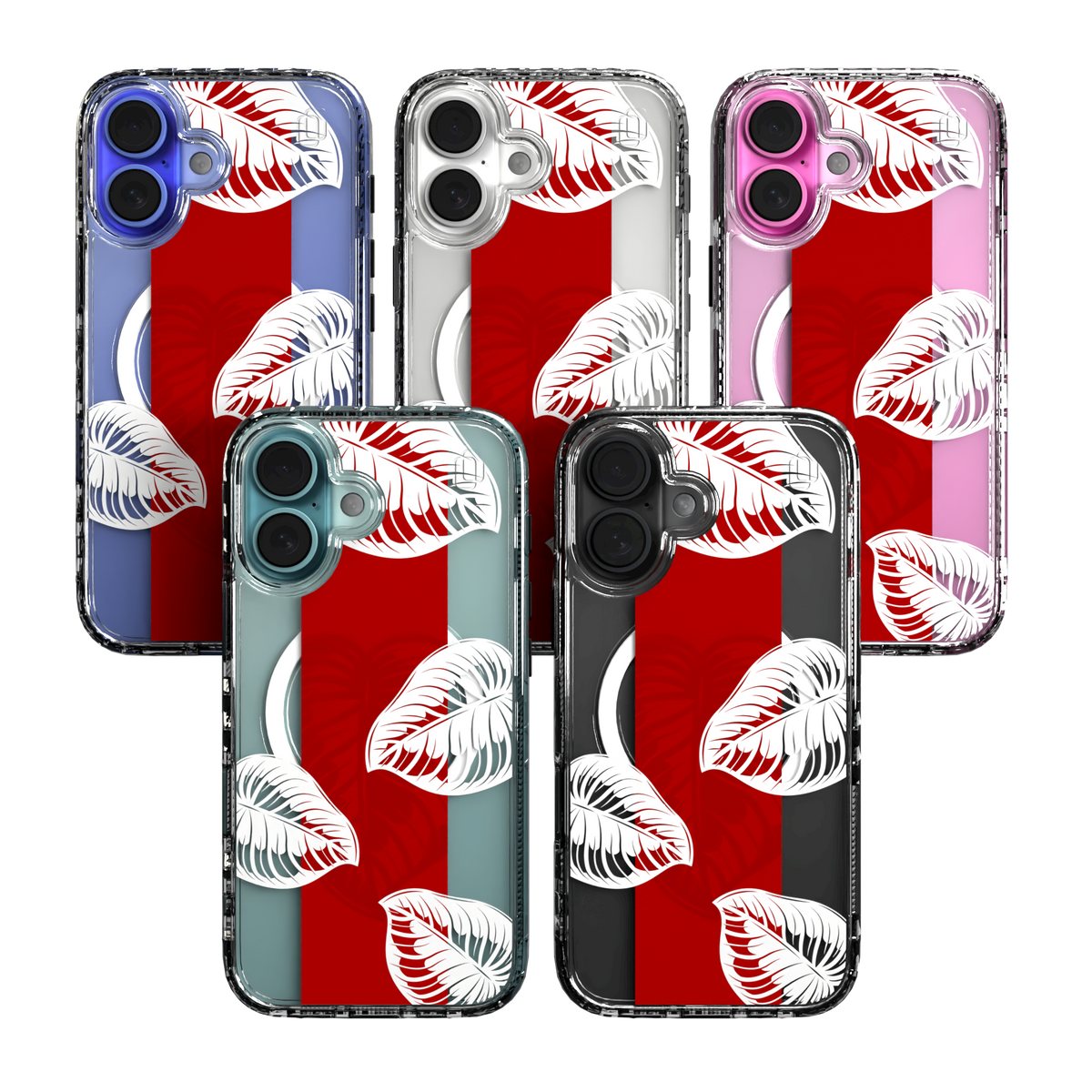 iPhone 16 Series | MagSafe | Summer Vibes Case Collection | Red & White Monstera Monstera Red / iPhone 16 / Clear
