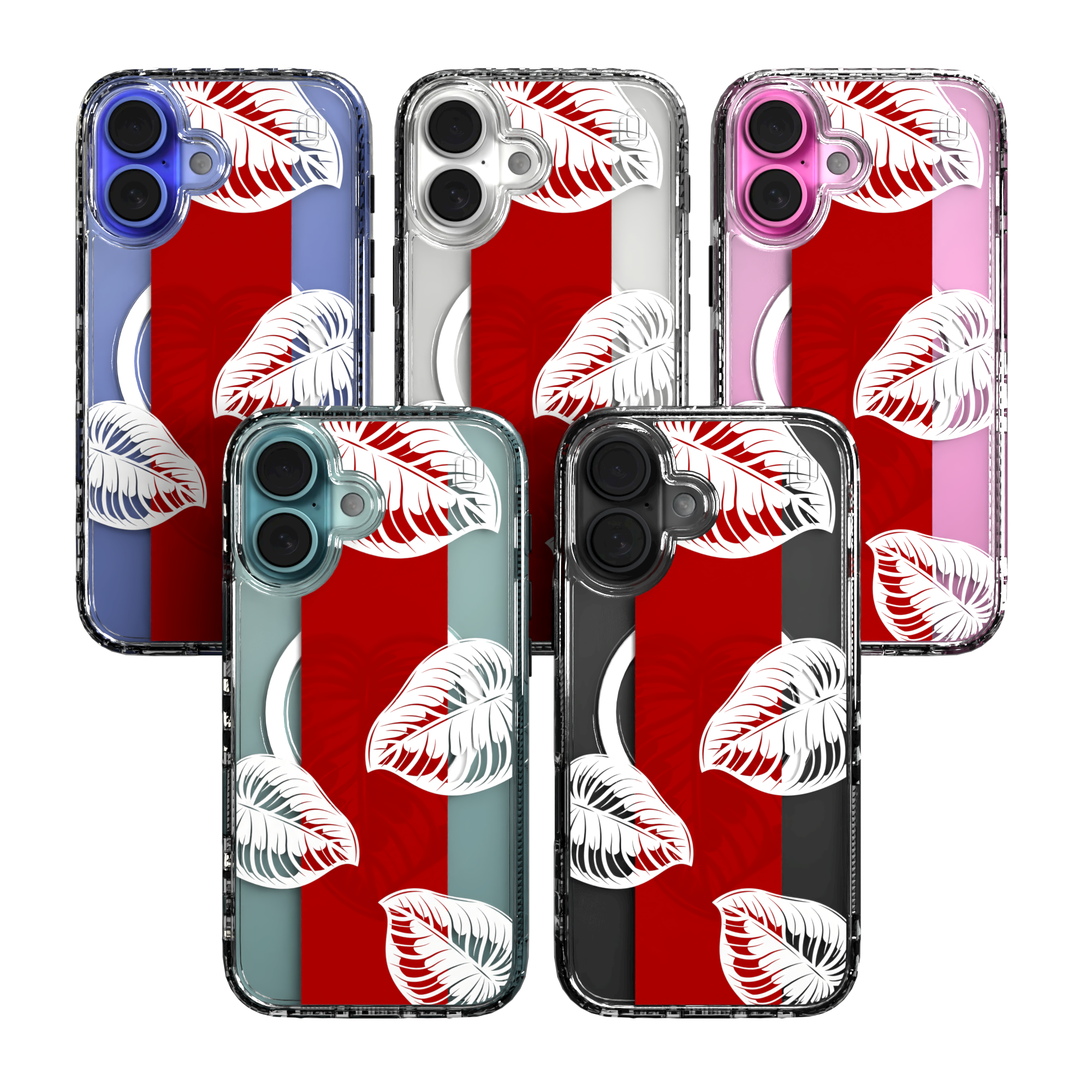 iPhone 16 Series | MagSafe | Summer Vibes Case Collection | Red & White Monstera Monstera Red / iPhone 16 / Clear