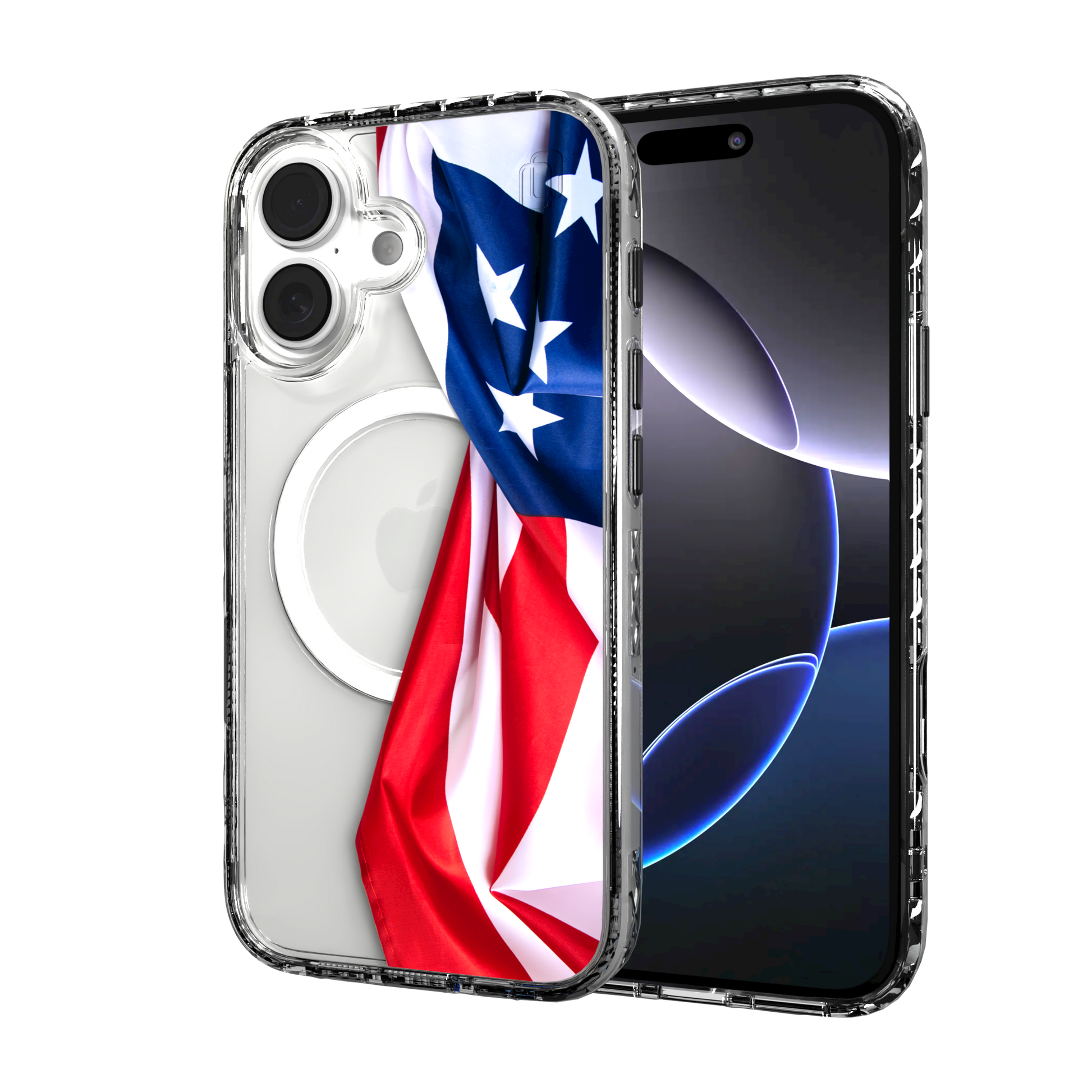 iPhone 16 Series | MagSafe | Red, White & Blue Case Collection | Flowing American Flag Resilient Spirit / iPhone 16 / Clear