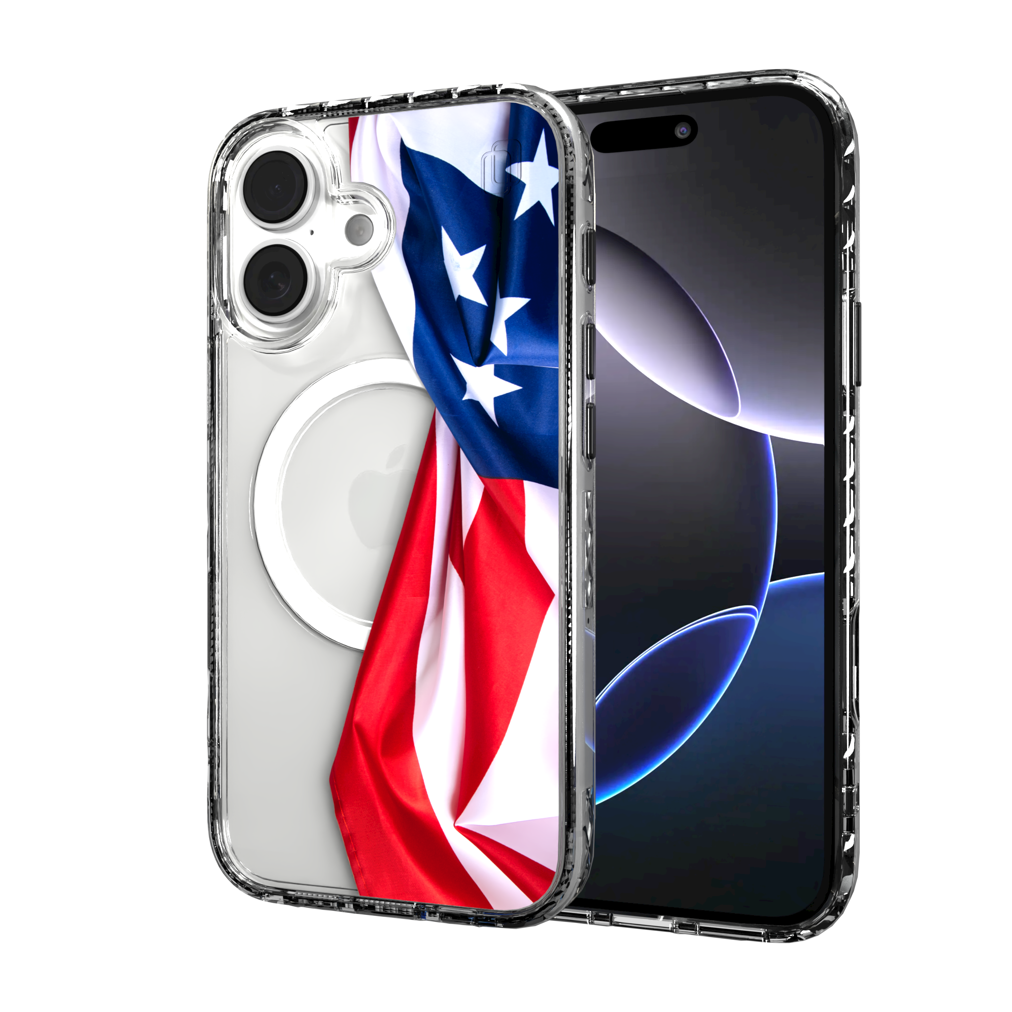 iPhone 16 Series | MagSafe | Red, White & Blue Case Collection | Flowing American Flag Resilient Spirit / iPhone 16 / Clear