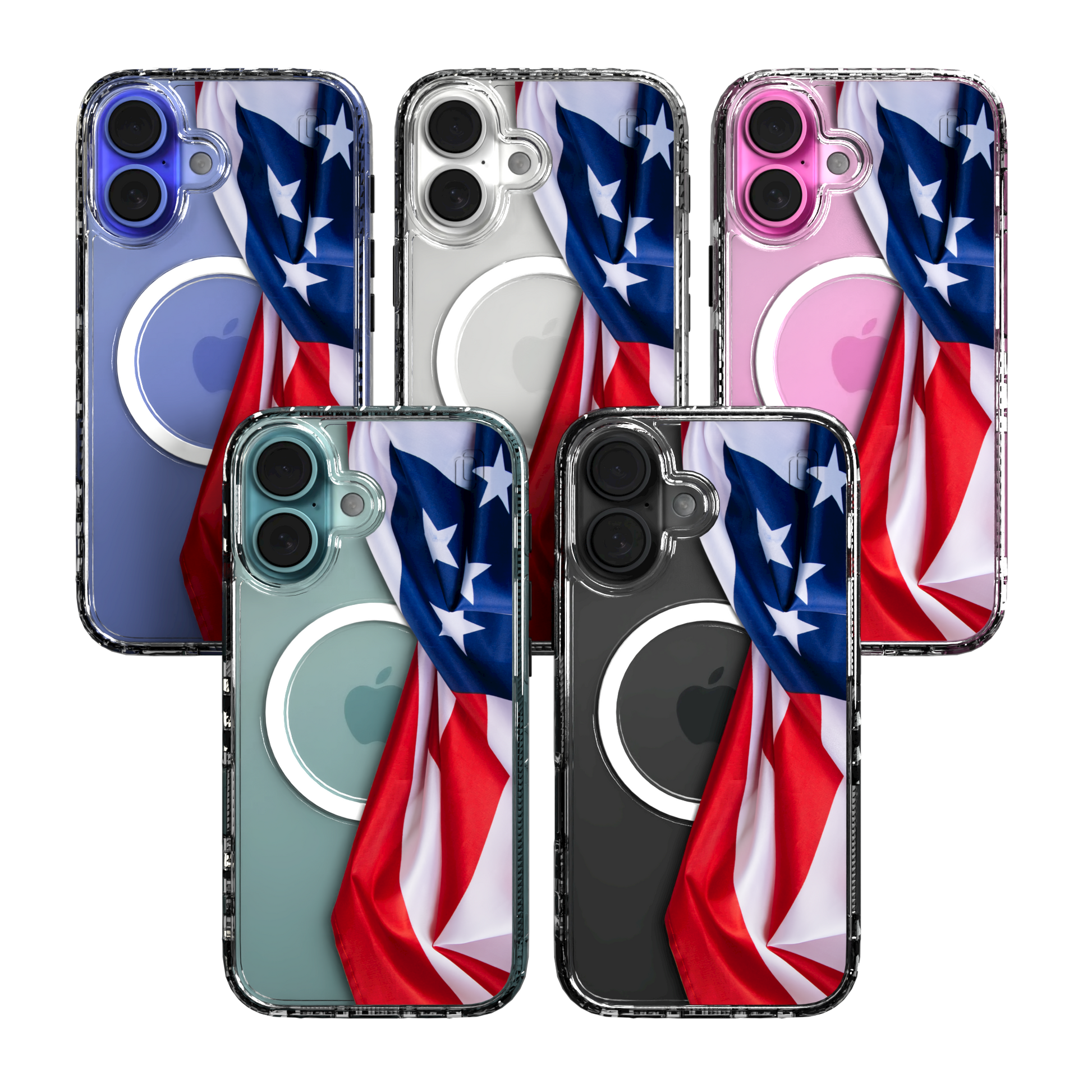 iPhone 16 Series | MagSafe | Red, White & Blue Case Collection | Flowing American Flag Resilient Spirit / iPhone 16 / Clear