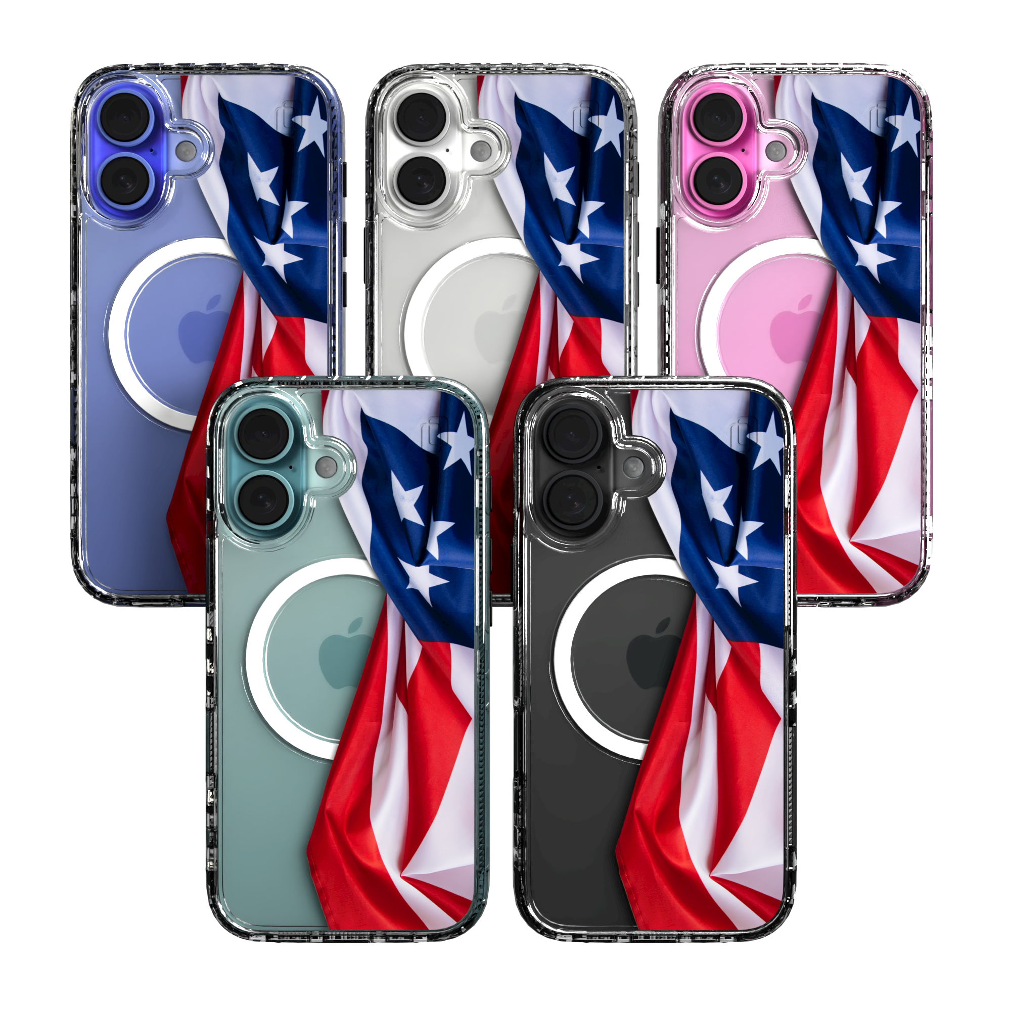 iPhone 16 Series | MagSafe | Red, White & Blue Case Collection | Flowing American Flag Resilient Spirit / iPhone 16 / Clear