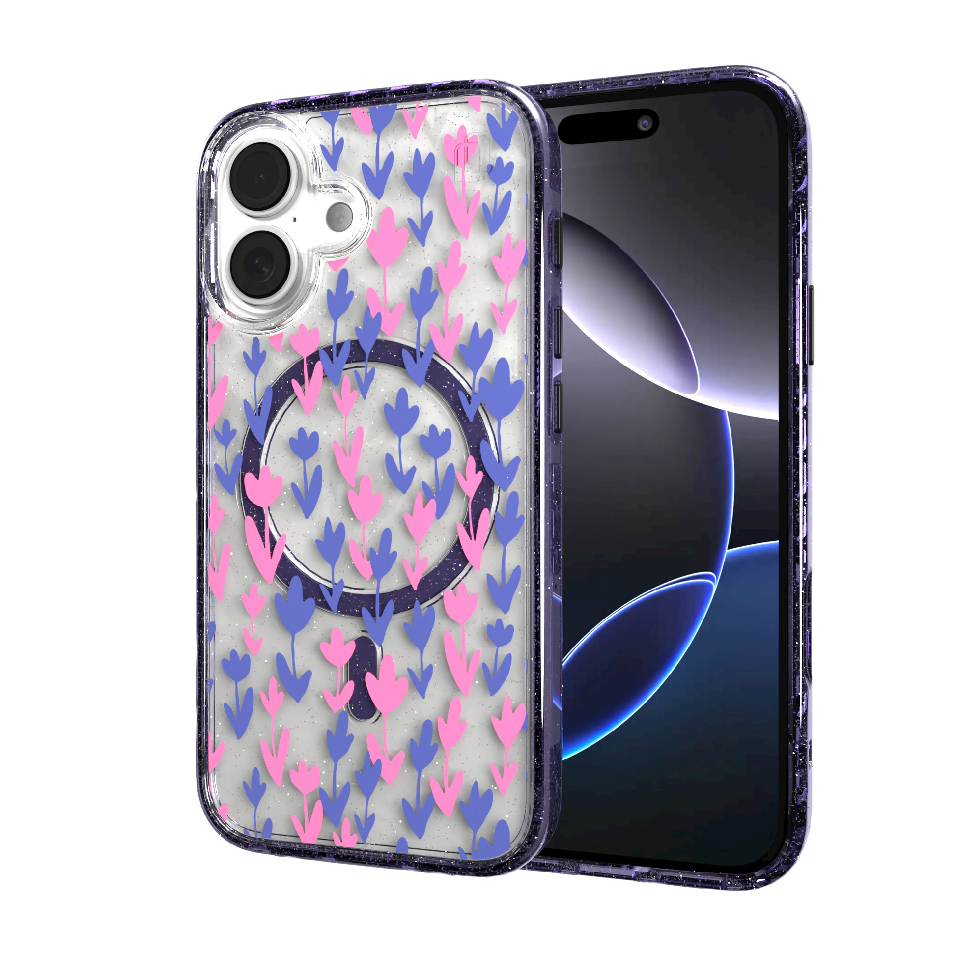 iPhone 16 Series | MagSafe | Flower Case Collection | Pink & Purple Pastel Blooms Pastel Bloom / iPhone 16 / Lilac Sparkle