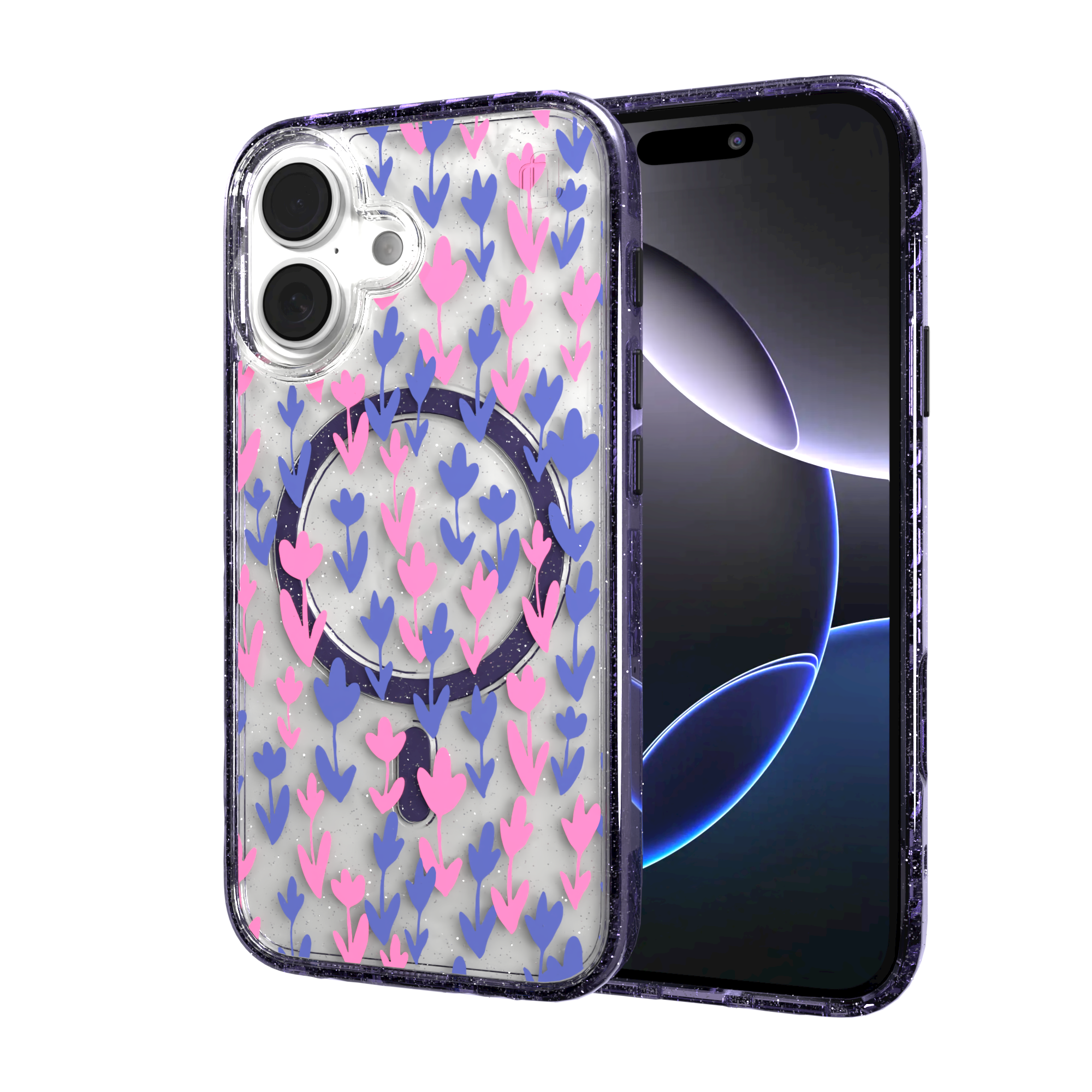 iPhone 16 Series | MagSafe | Flower Case Collection | Pink & Purple Pastel Blooms Pastel Bloom / iPhone 16 / Lilac Sparkle