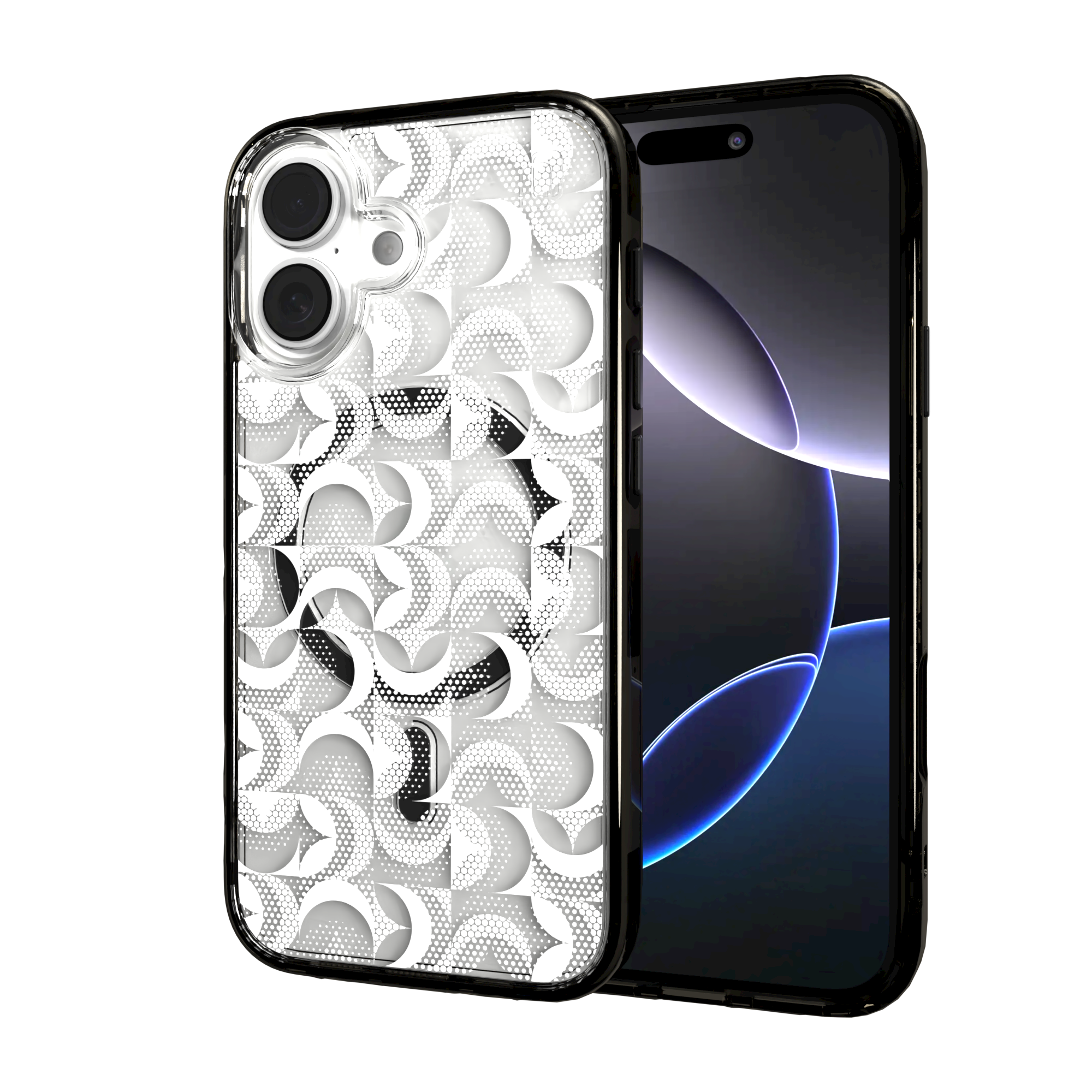 iPhone 16 Series | MagSafe | Abstract Art Case | Retro White Swirls Retro White / iPhone 16 / Black