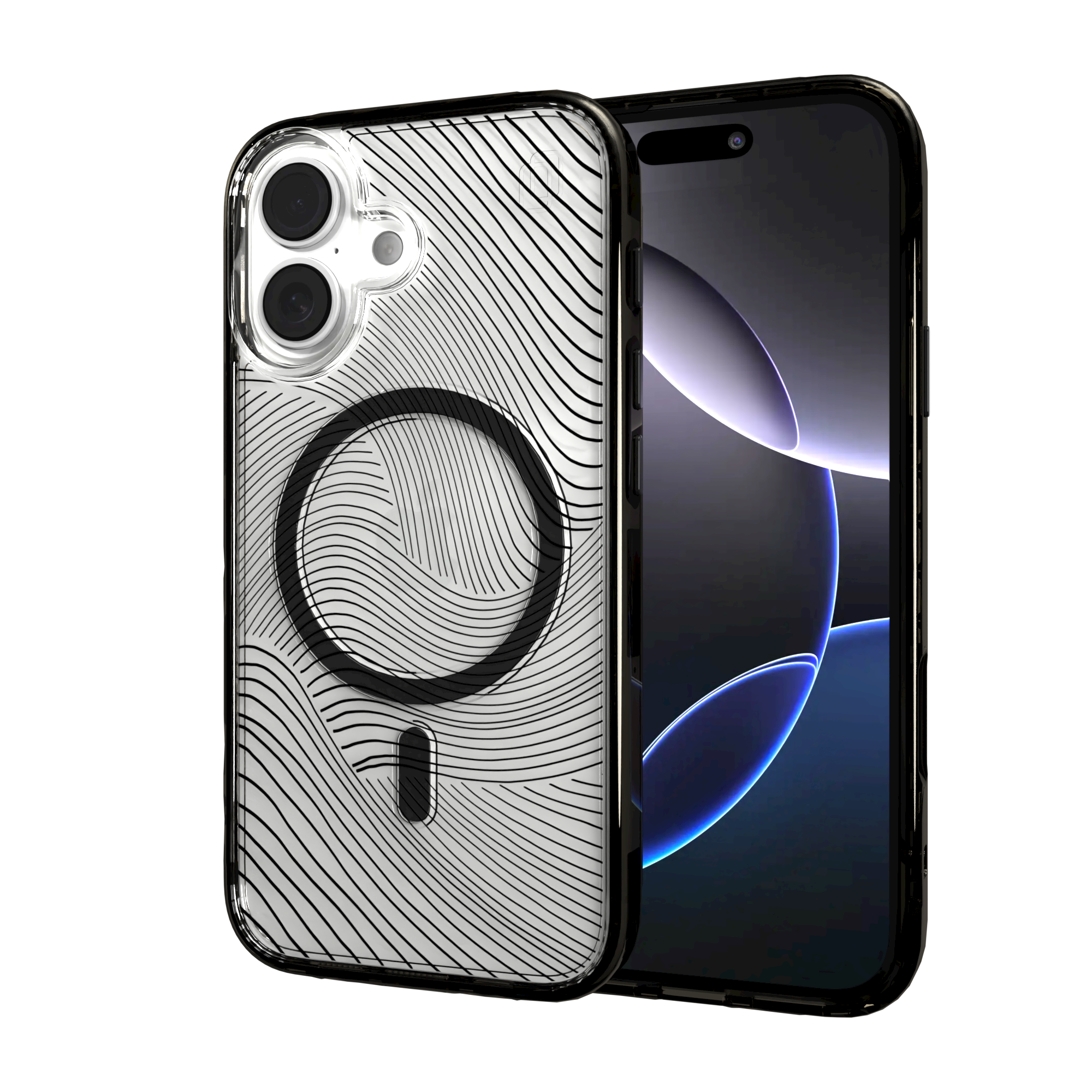 iPhone 16 Series | MagSafe | Abstract Art Case | Retro Clear Waves Retro Clear / iPhone 16 / Black