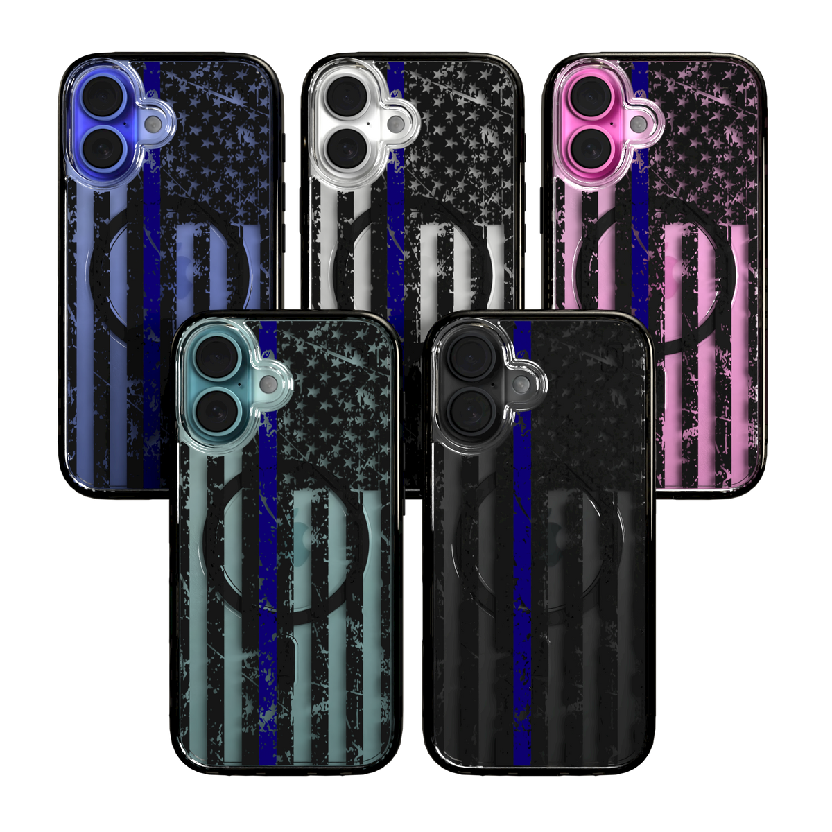 iPhone 16 Series | MagSafe | Red, White & Blue Case Collection | Thin Blue Line Blue Line / iPhone 16 / Black