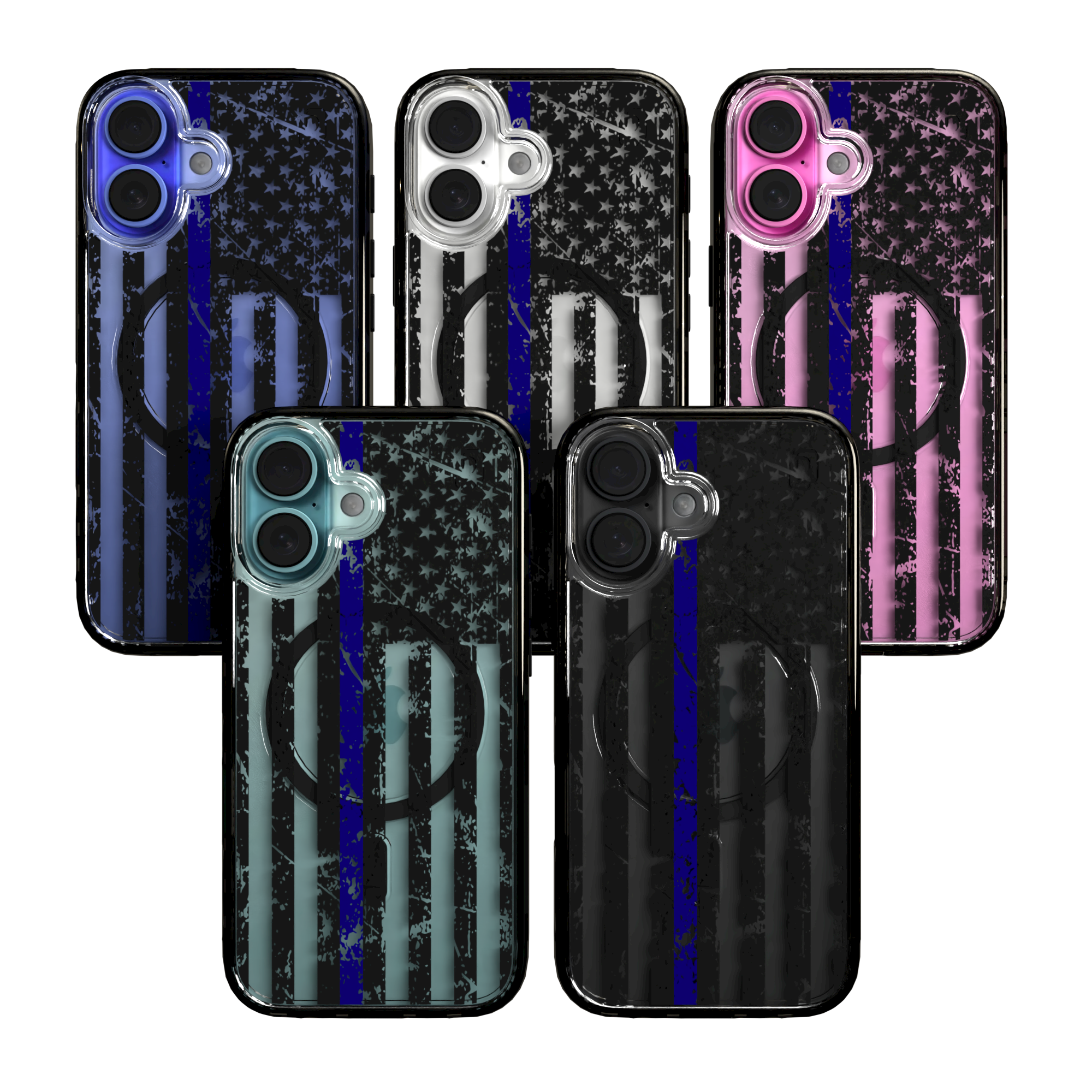 iPhone 16 Series | MagSafe | Red, White & Blue Case Collection | Thin Blue Line Blue Line / iPhone 16 / Black
