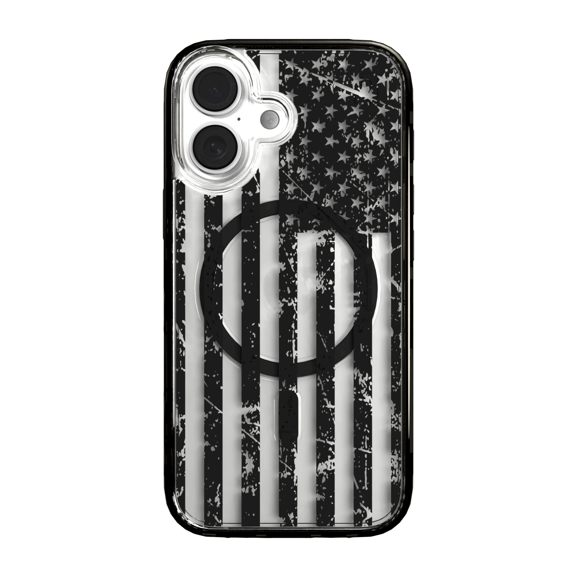 iPhone 16 Series | MagSafe | Red, White & Blue Case Collection | Weathered Black & White American Flag Black Flag / iPhone 16 / Black