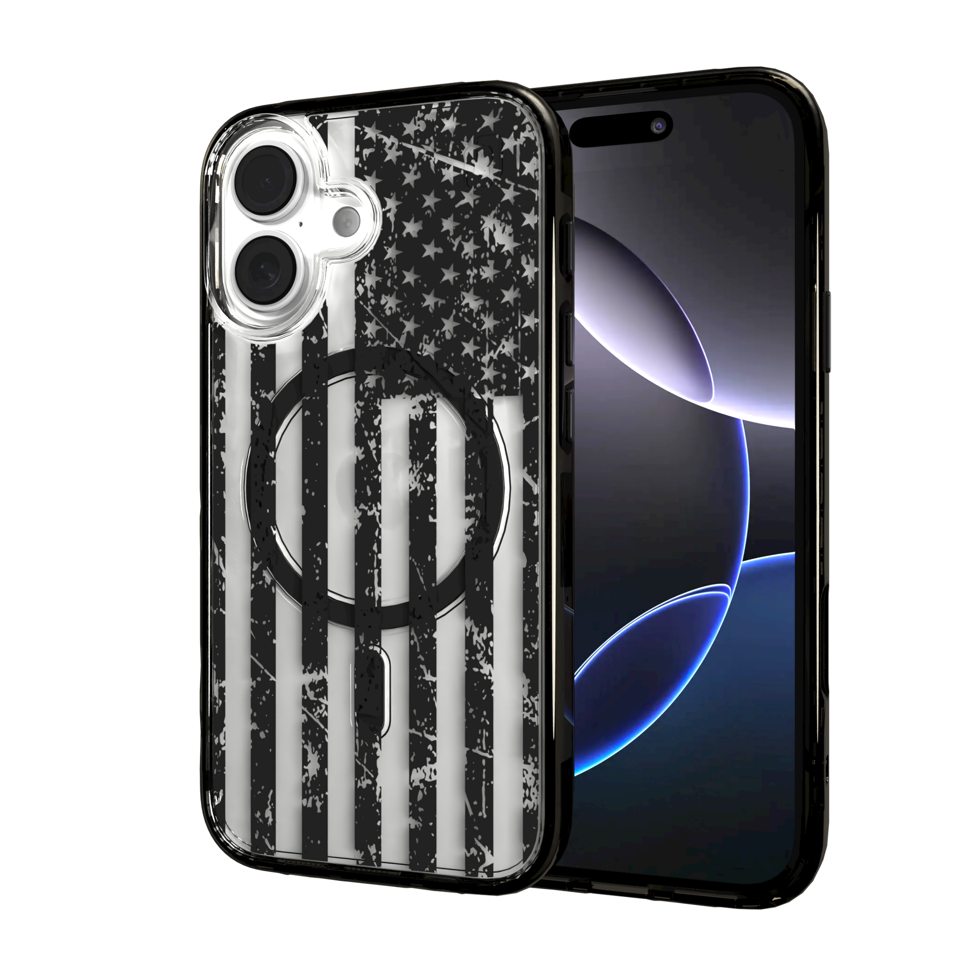iPhone 16 Series | MagSafe | Red, White & Blue Case Collection | Weathered Black & White American Flag Black Flag / iPhone 16 / Black
