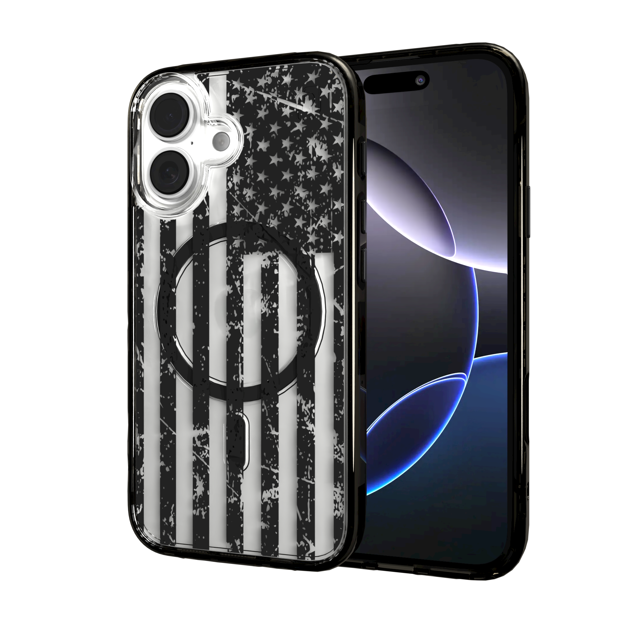 iPhone 16 Series | MagSafe | Red, White & Blue Case Collection | Weathered Black & White American Flag Black Flag / iPhone 16 / Black