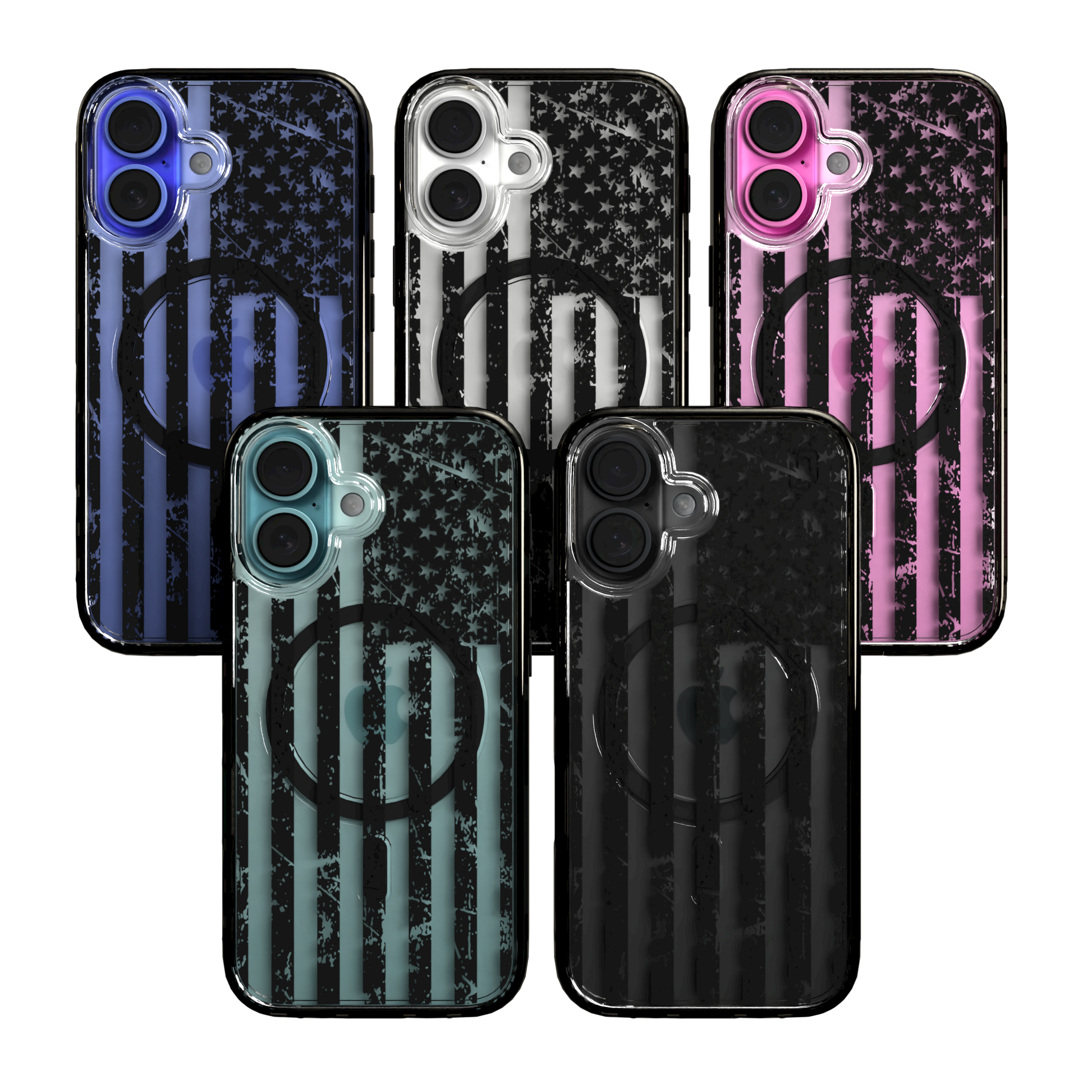 iPhone 16 Series | MagSafe | Red, White & Blue Case Collection | Weathered Black & White American Flag Black Flag / iPhone 16 / Black