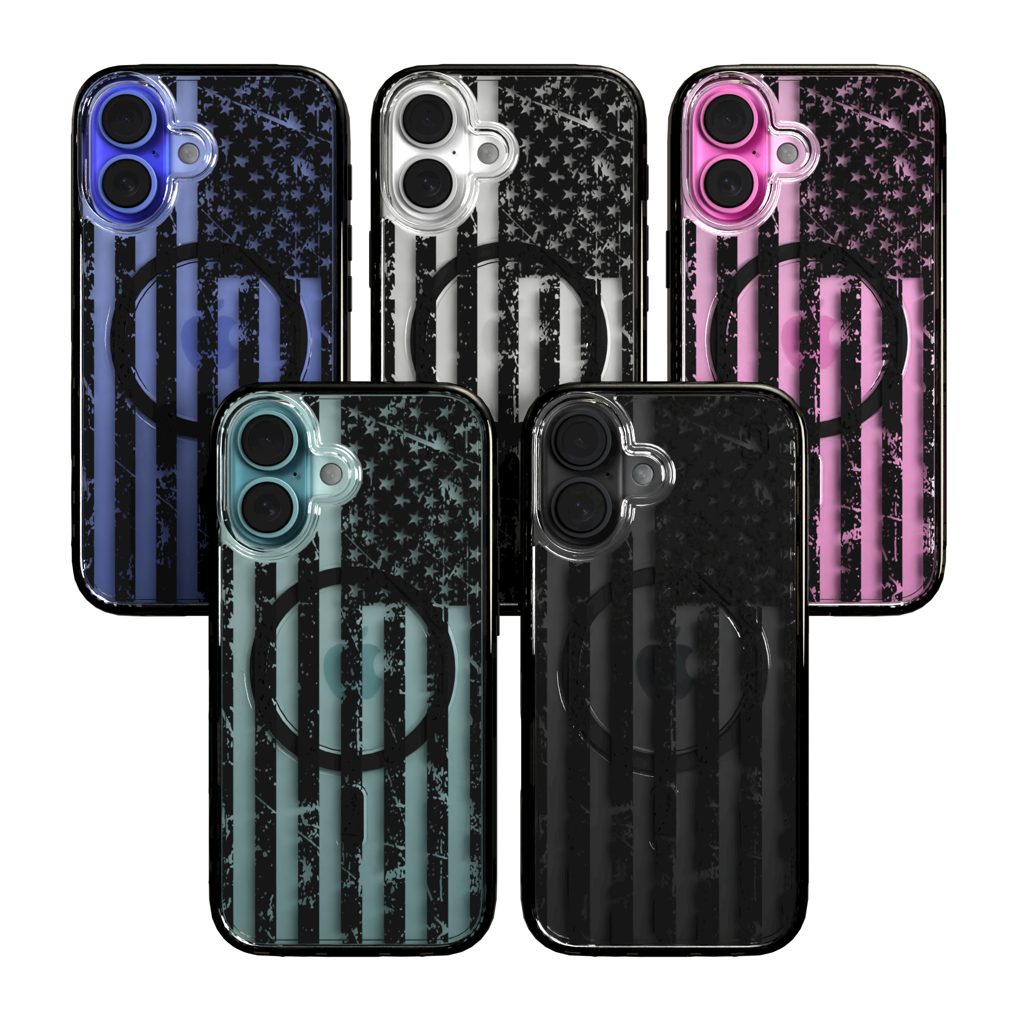 iPhone 16 Series | MagSafe | Red, White & Blue Case Collection | Weathered Black & White American Flag Black Flag / iPhone 16 / Black