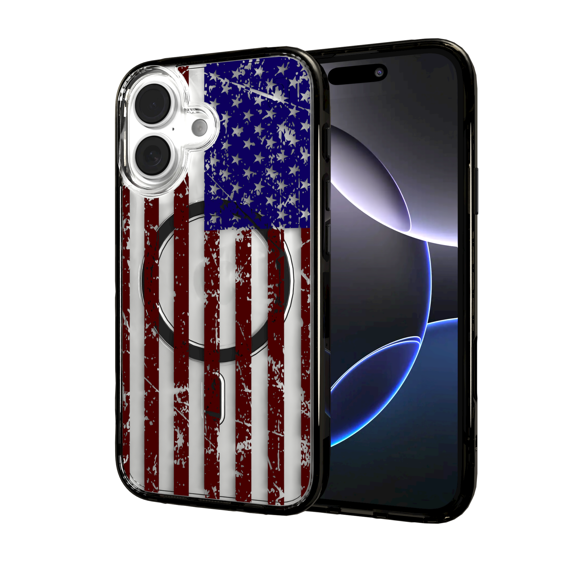 iPhone 16 Series | MagSafe | Red, White & Blue Case Collection | Old Glory Weathered American Flag Old Glory / iPhone 16 / Black