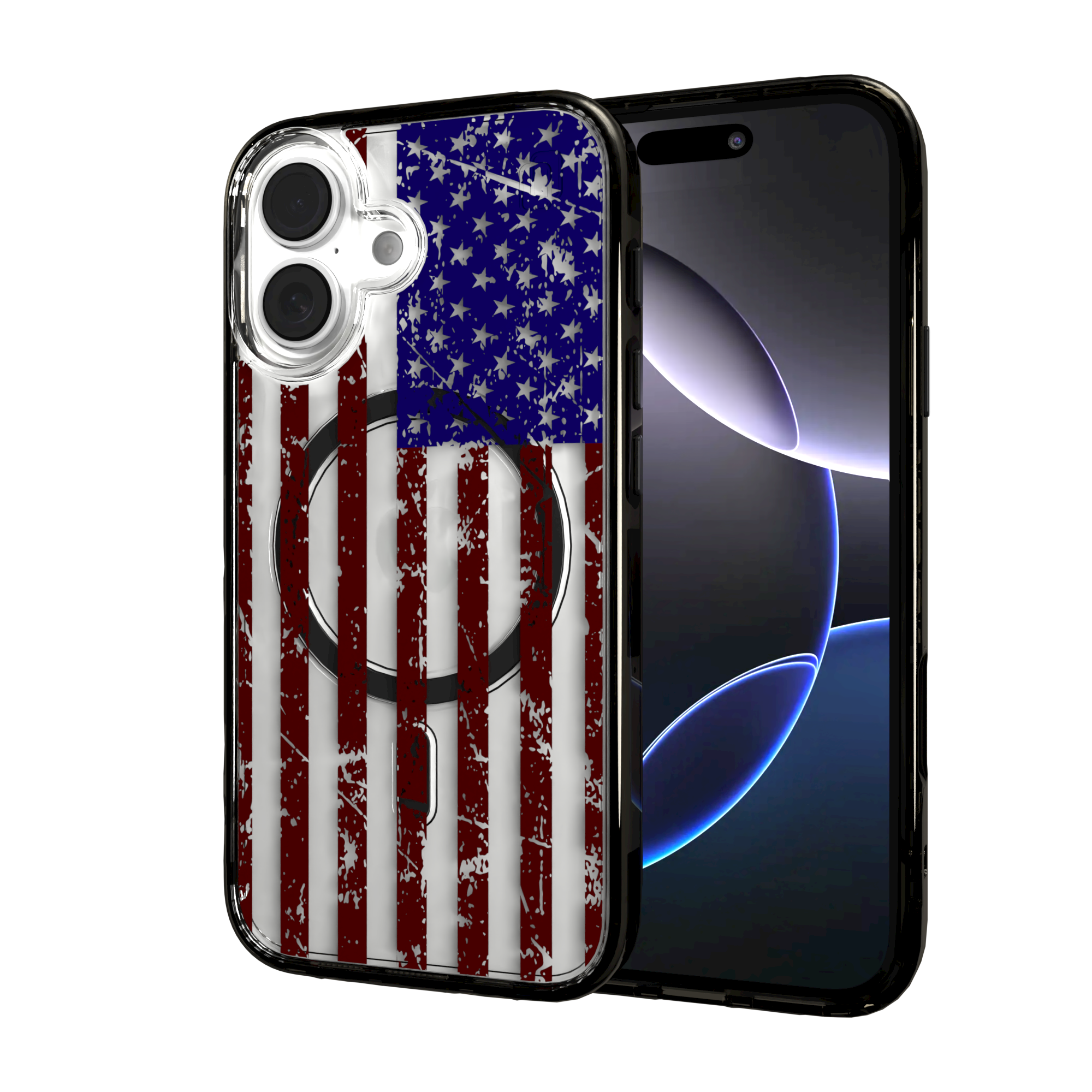 iPhone 16 Series | MagSafe | Red, White & Blue Case Collection | Old Glory Weathered American Flag Old Glory / iPhone 16 / Black
