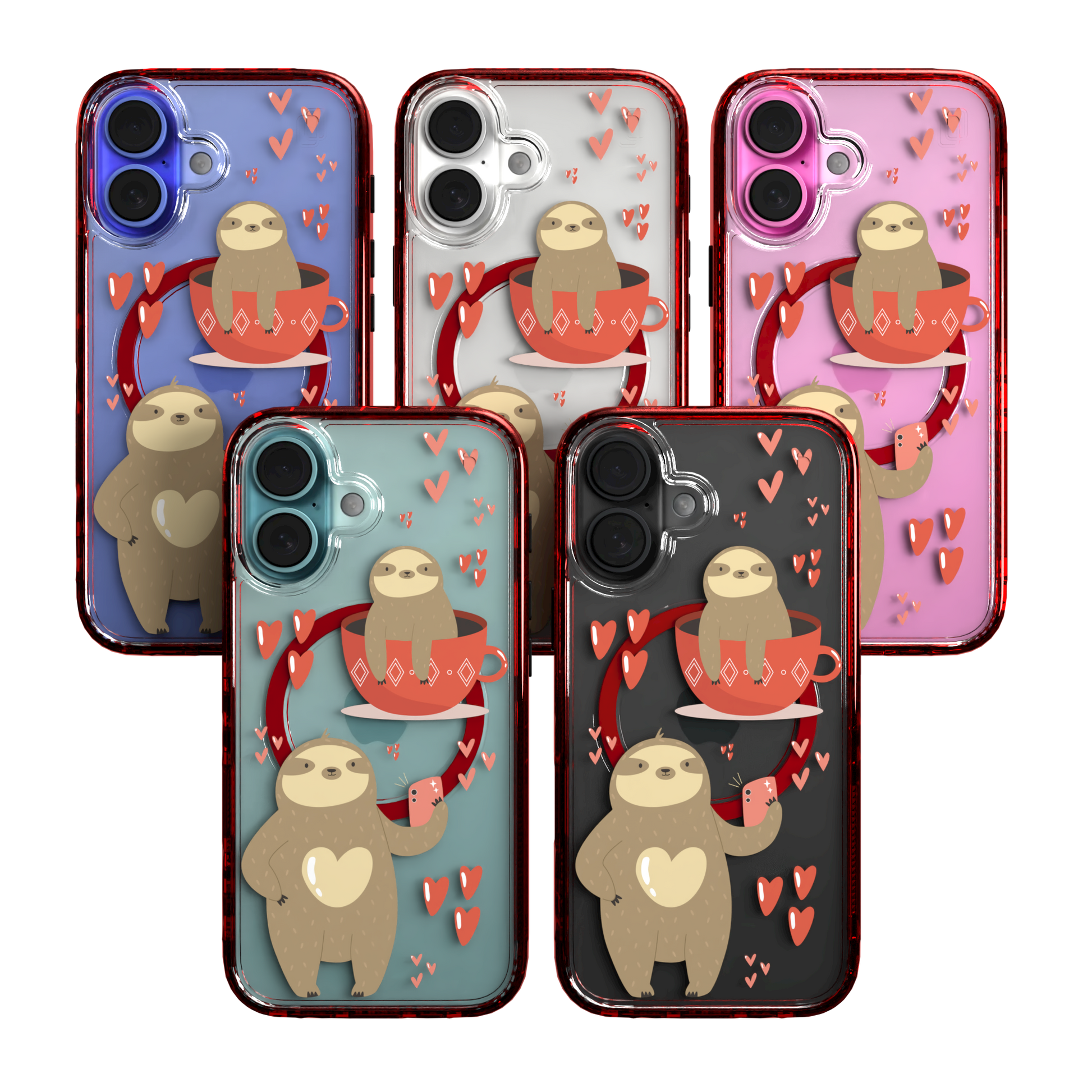 iPhone 16 Series | MagSafe | Sloth Case Collection | Sloths In Love Sloth Haven / iPhone 16 / Red