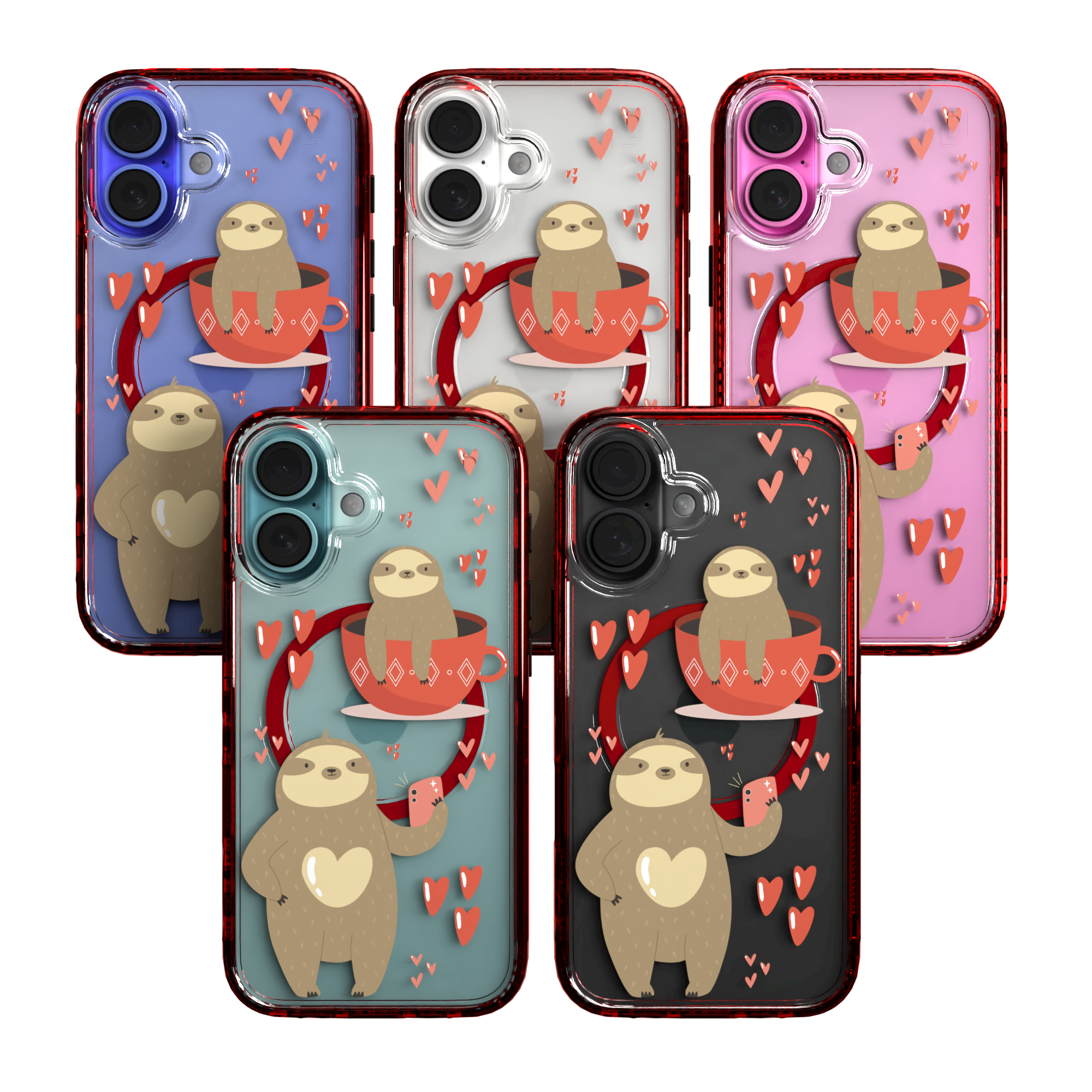 iPhone 16 Series | MagSafe | Sloth Case Collection | Sloths In Love Sloth Haven / iPhone 16 / Red