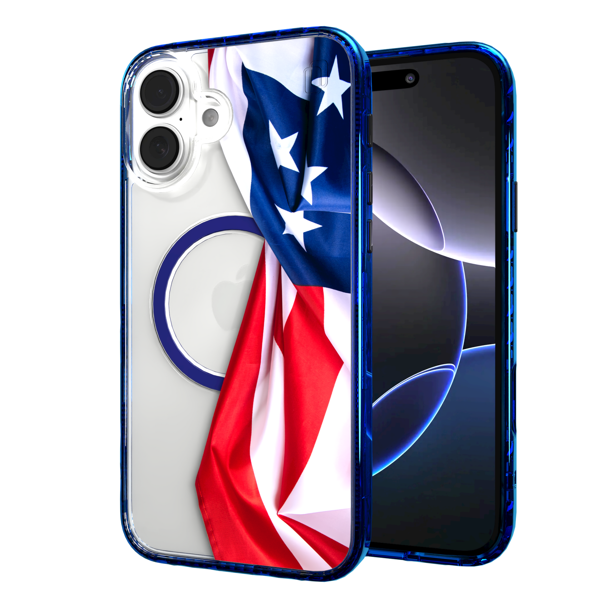 iPhone 16 Series | MagSafe | Red, White & Blue Case Collection | Flowing American Flag Resilient Spirit / iPhone 16 Plus / Blue