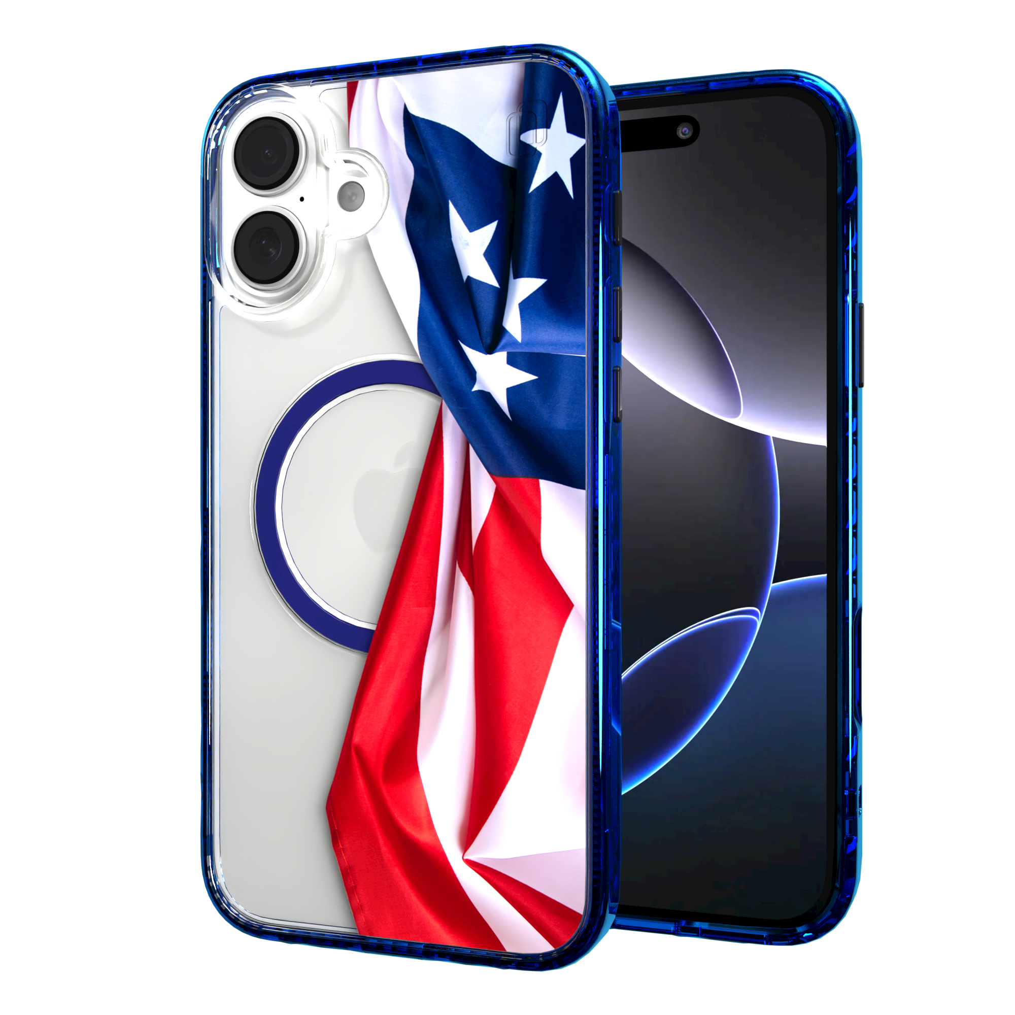 iPhone 16 Series | MagSafe | Red, White & Blue Case Collection | Flowing American Flag Resilient Spirit / iPhone 16 Plus / Blue