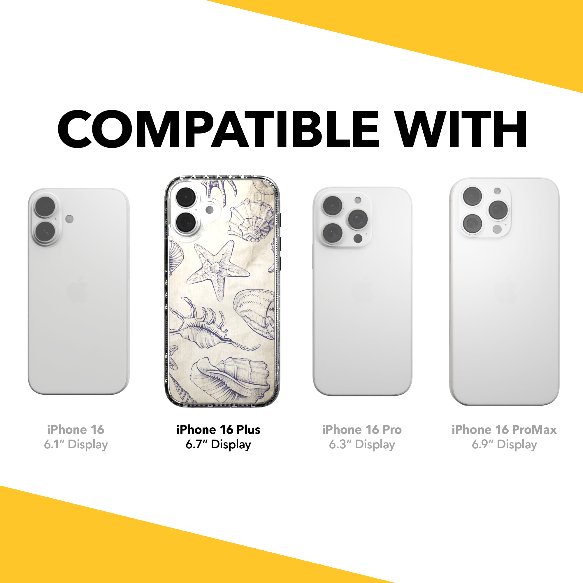 iPhone 16 Series | MagSafe | Coastal Case Collection | Seashells Sketches Coastal Seashell / iPhone 16 Plus / Clear
