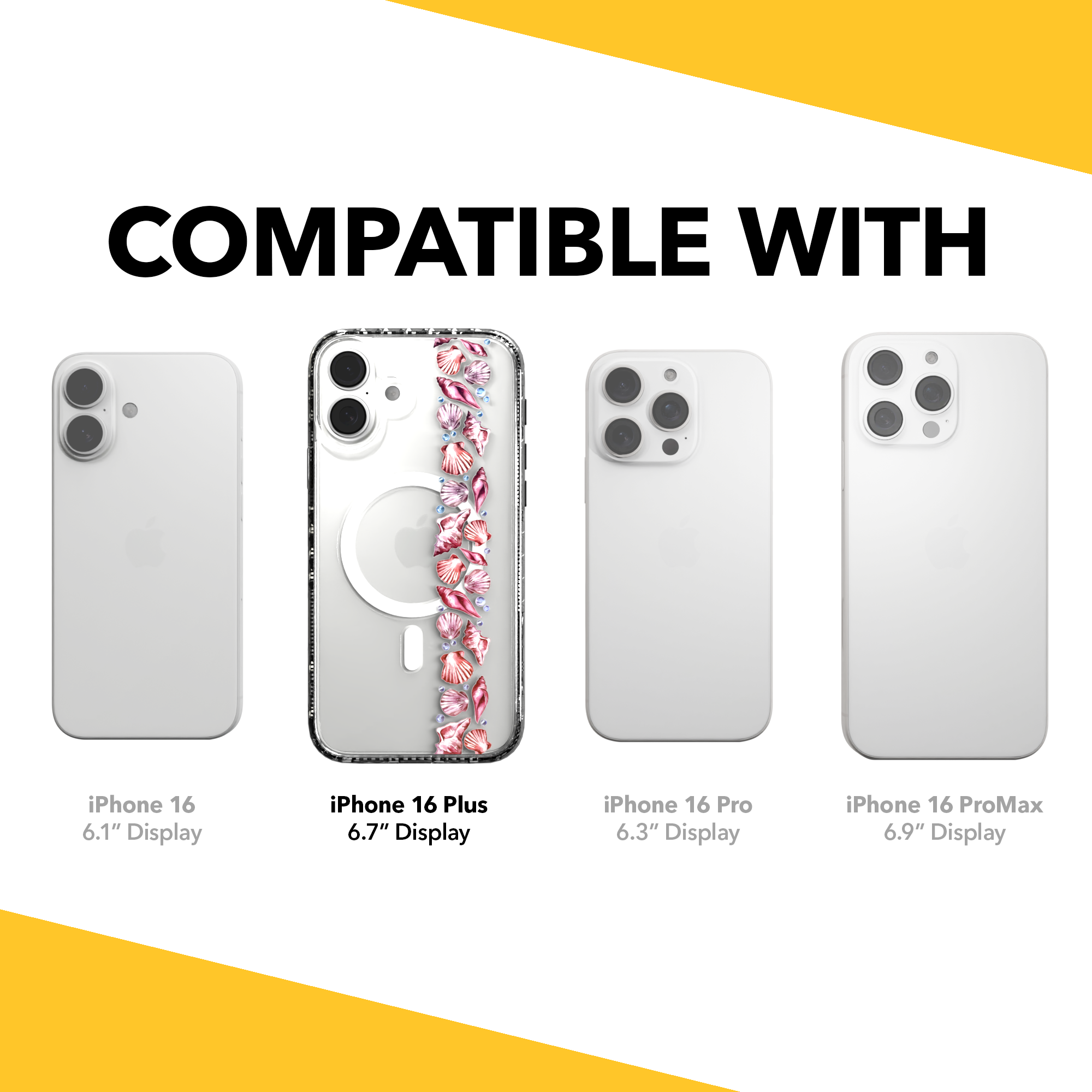iPhone 16 Series | MagSafe | Coastal Case Collection | Seashell Stripe Line of Shells / iPhone 16 Plus / Clear