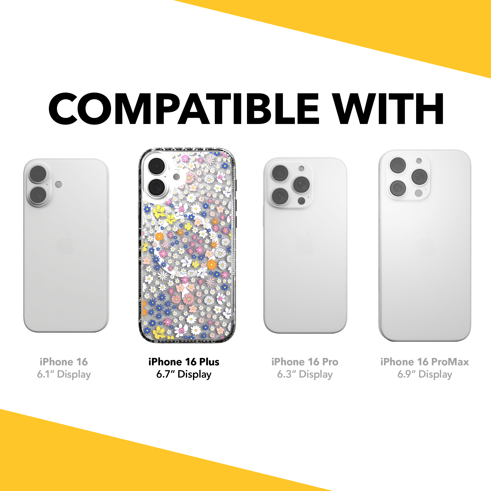 iPhone 16 Series | MagSafe | Flower Case Collection | Sketched Wild Blossoms Wild Blossom / iPhone 16 Plus / Clear