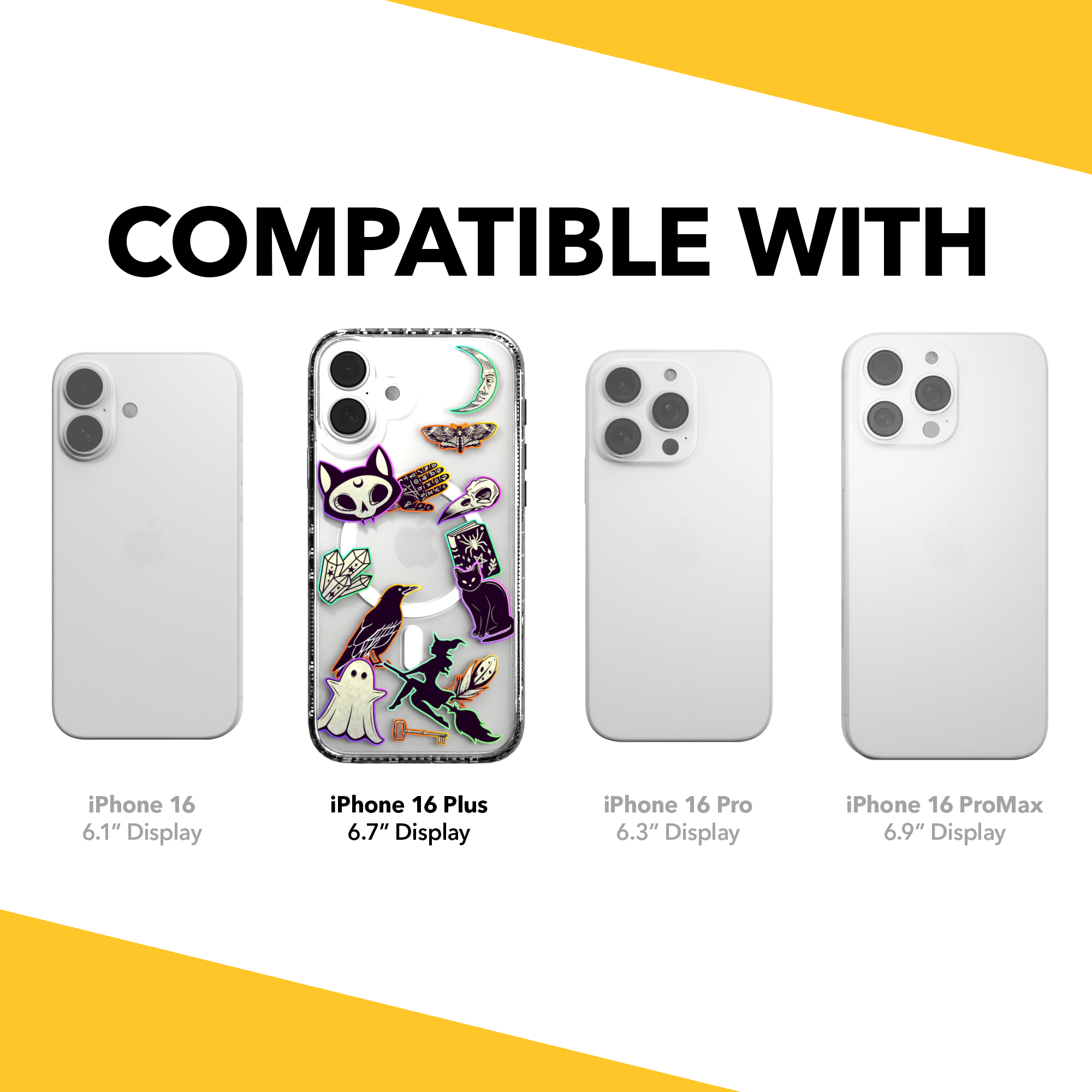 iPhone 16 Series | MagSafe | Halloween Case | Witchy Stickers Witchy Stickers / iPhone 16 Plus / Clear