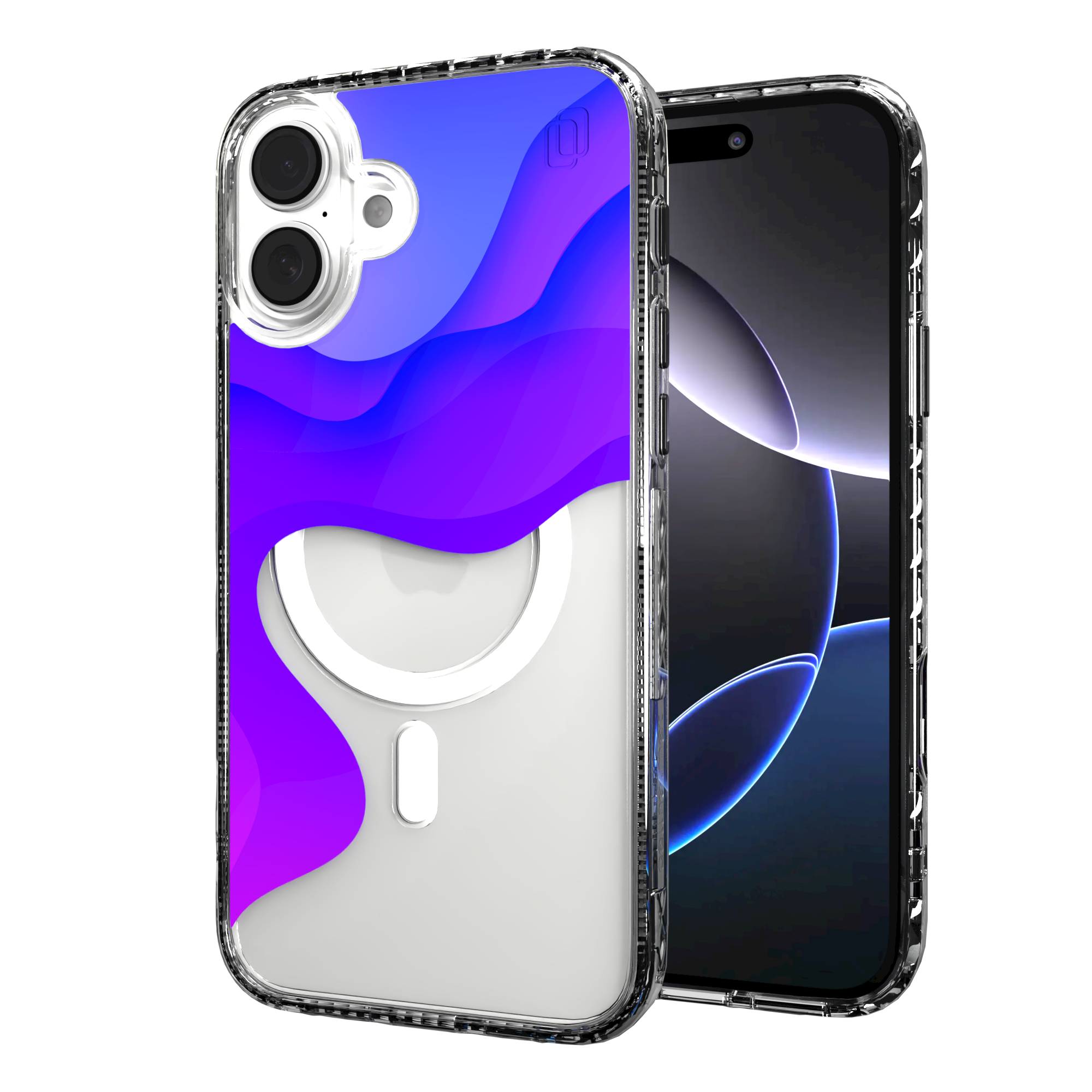 iPhone 16 Series | MagSafe | Abstract Art Case | Retro Purple Waves Retro Purple / iPhone 16 Plus / Clear