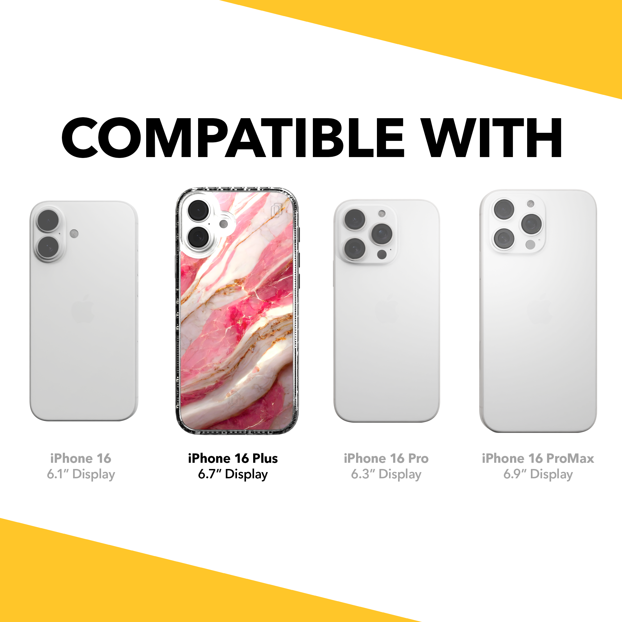 iPhone 16 Series | MagSafe | Stone Beauty Case Collection | New Dawn Pink, White & Gold Marble New Dawn / iPhone 16 Plus / Clear