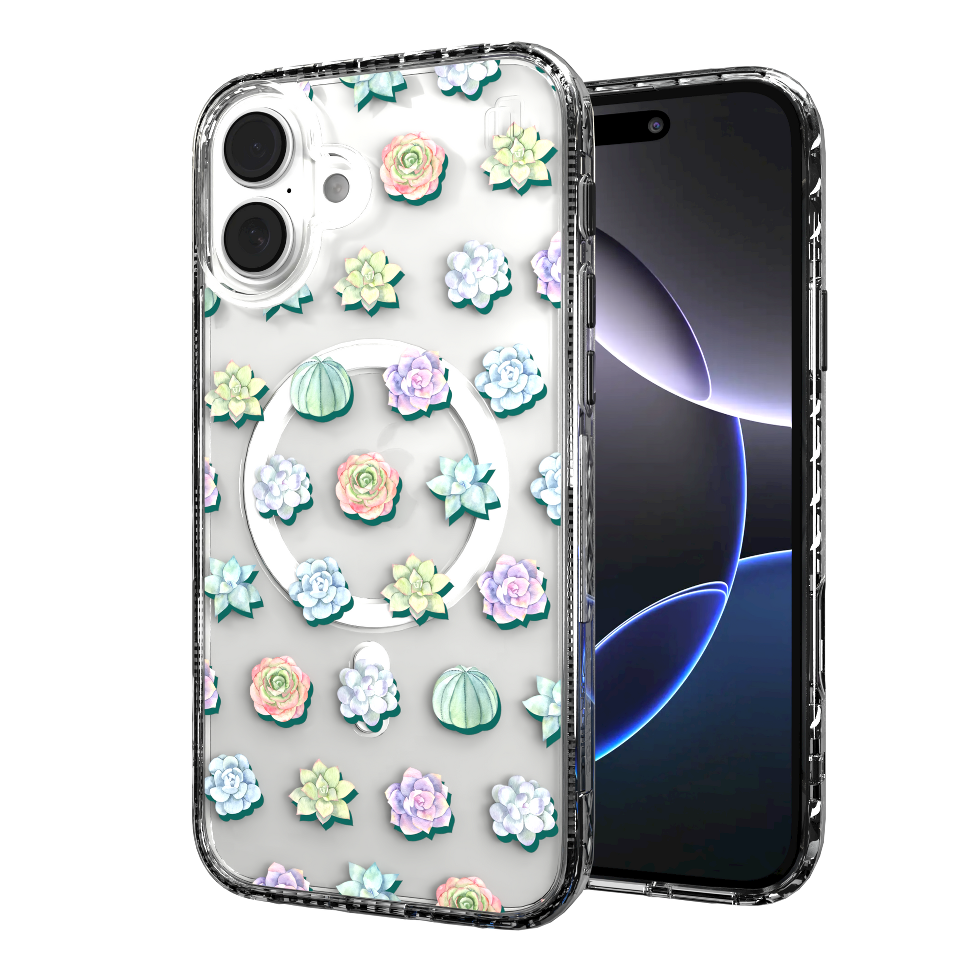 iPhone 16 Series | MagSafe | Nature Case Collection | Succulent Seamless Pattern Succulents / iPhone 16 Plus / Clear