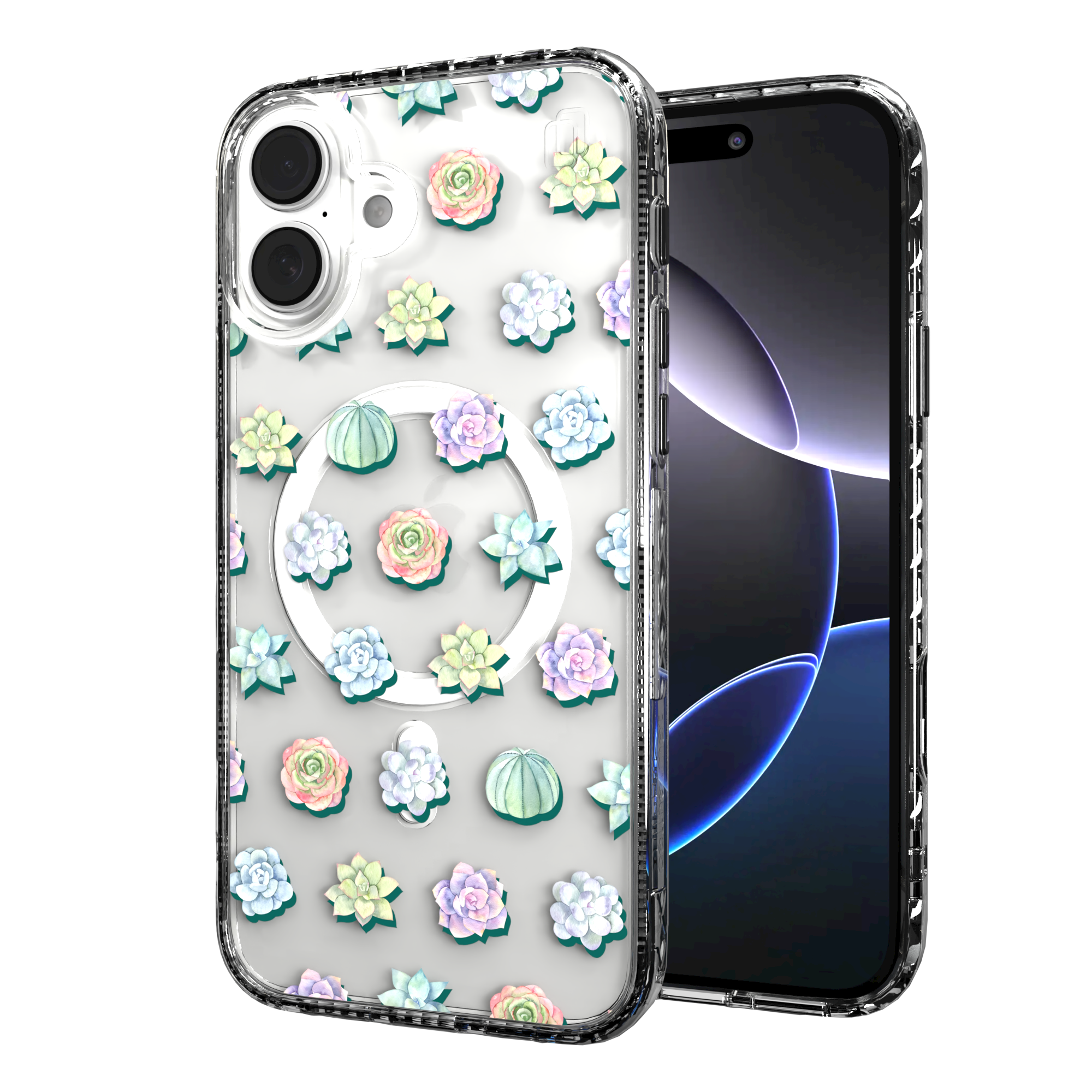 iPhone 16 Series | MagSafe | Nature Case Collection | Succulent Seamless Pattern Succulents / iPhone 16 Plus / Clear