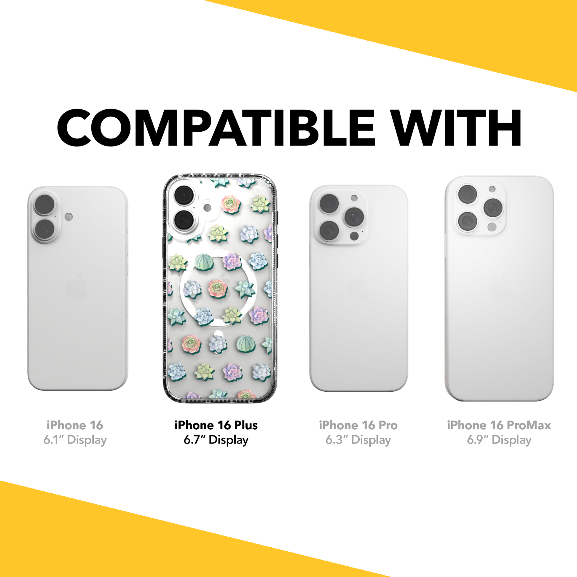 iPhone 16 Series | MagSafe | Nature Case Collection | Succulent Seamless Pattern Succulents / iPhone 16 Plus / Clear