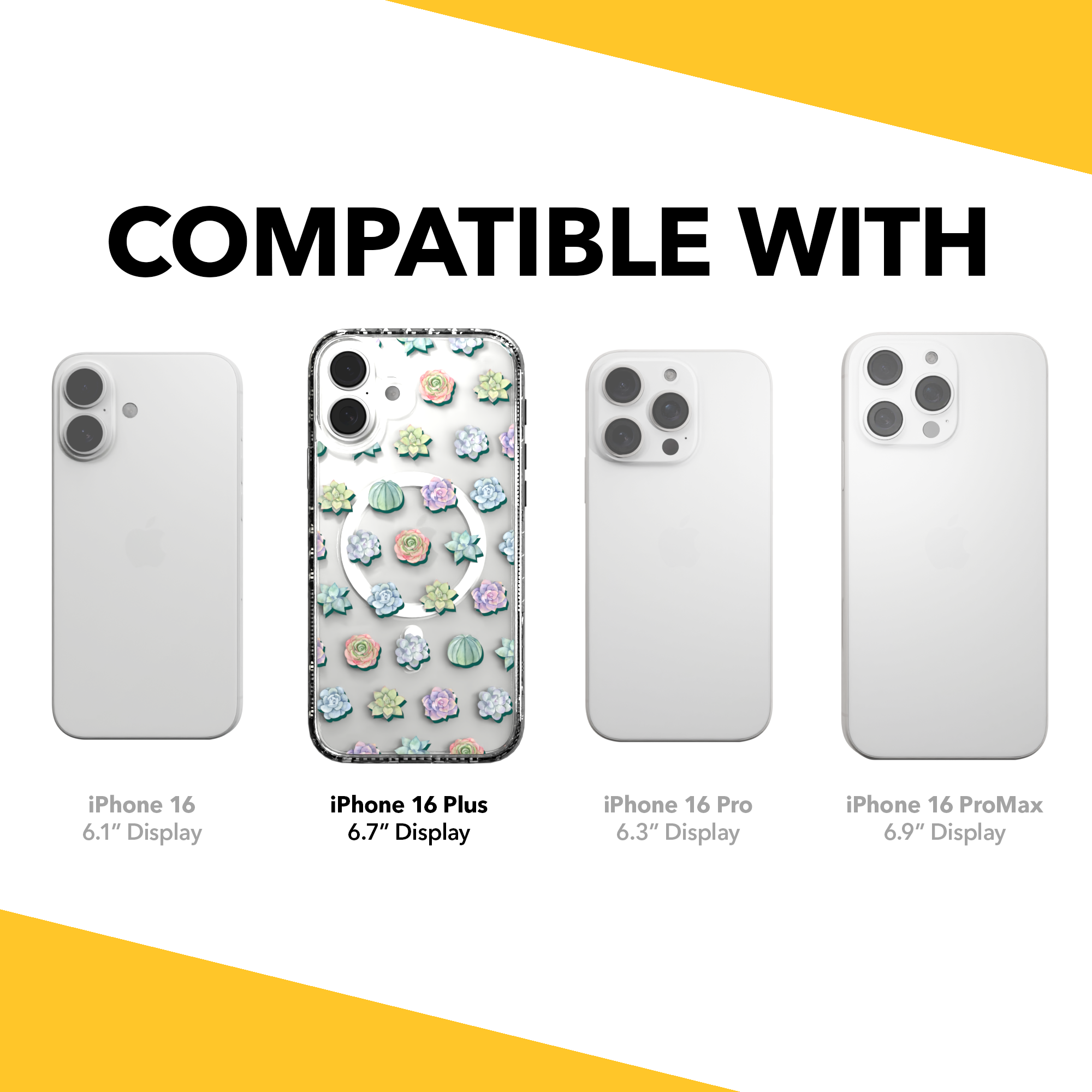 iPhone 16 Series | MagSafe | Nature Case Collection | Succulent Seamless Pattern Succulents / iPhone 16 Plus / Clear