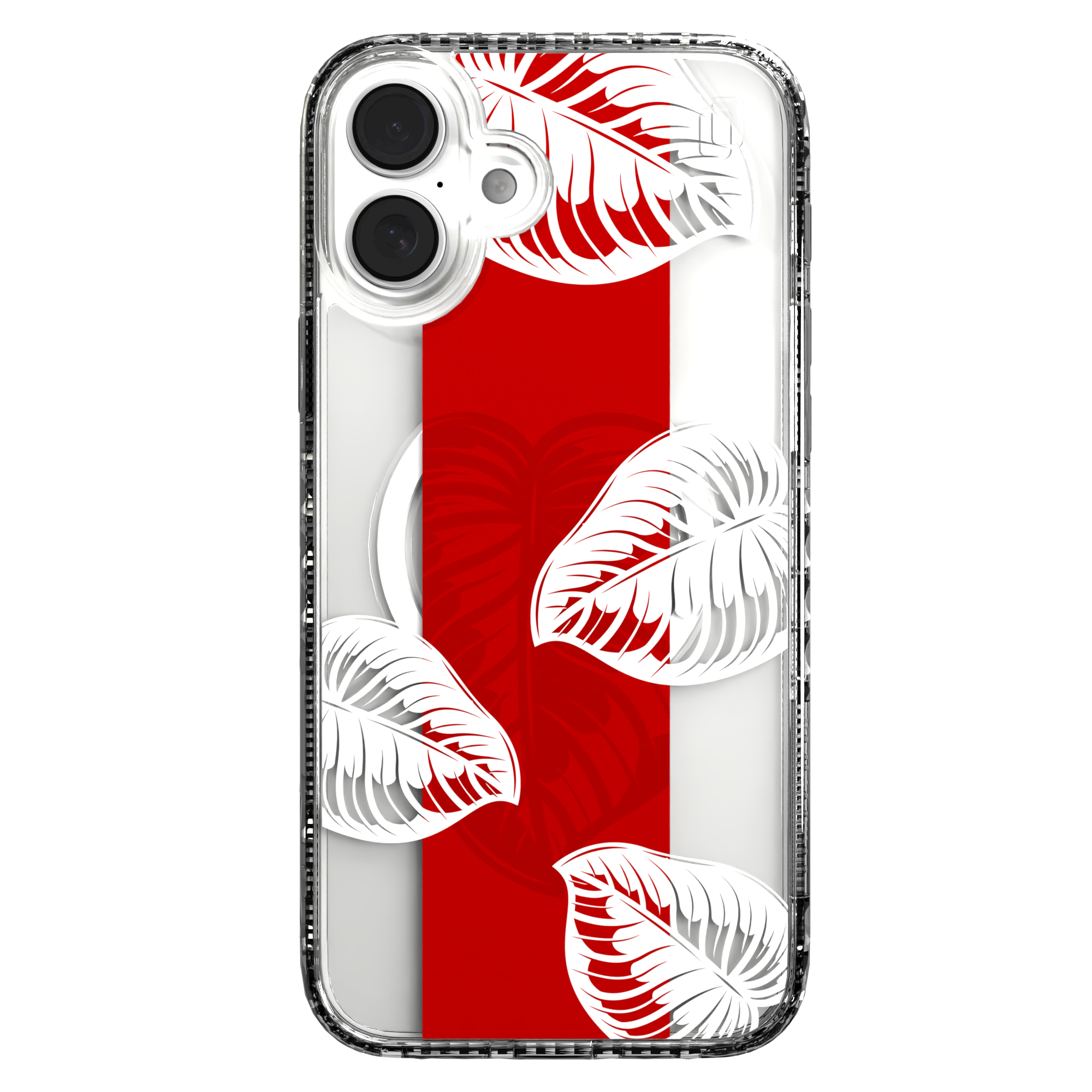 iPhone 16 Series | MagSafe | Summer Vibes Case Collection | Red & White Monstera Monstera Red / iPhone 16 Plus / Clear