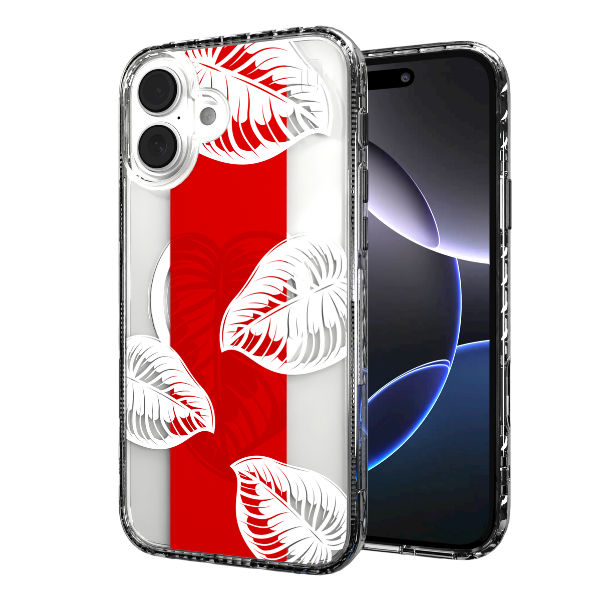 iPhone 16 Series | MagSafe | Summer Vibes Case Collection | Red & White Monstera Monstera Red / iPhone 16 Plus / Clear