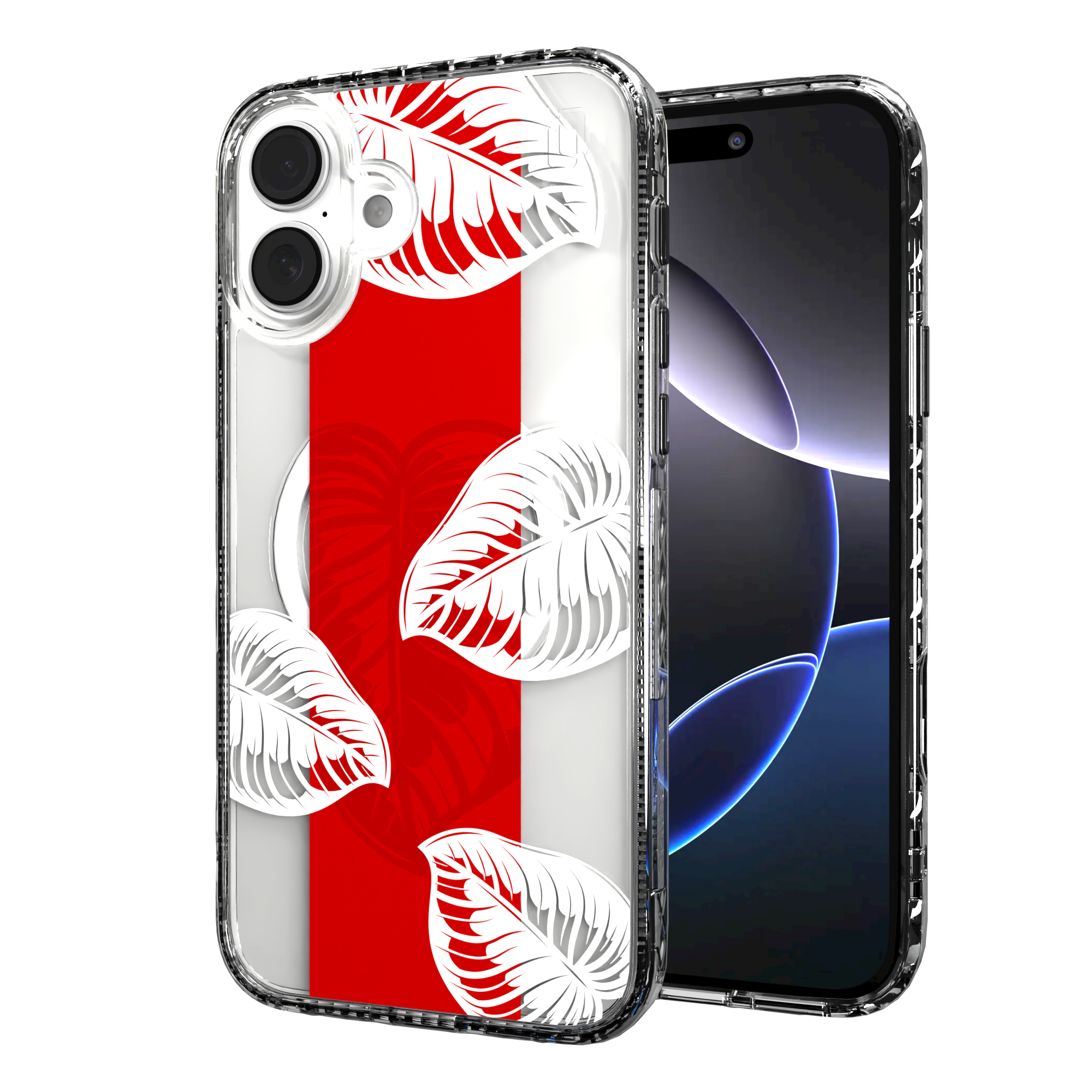 iPhone 16 Series | MagSafe | Summer Vibes Case Collection | Red & White Monstera Monstera Red / iPhone 16 Plus / Clear