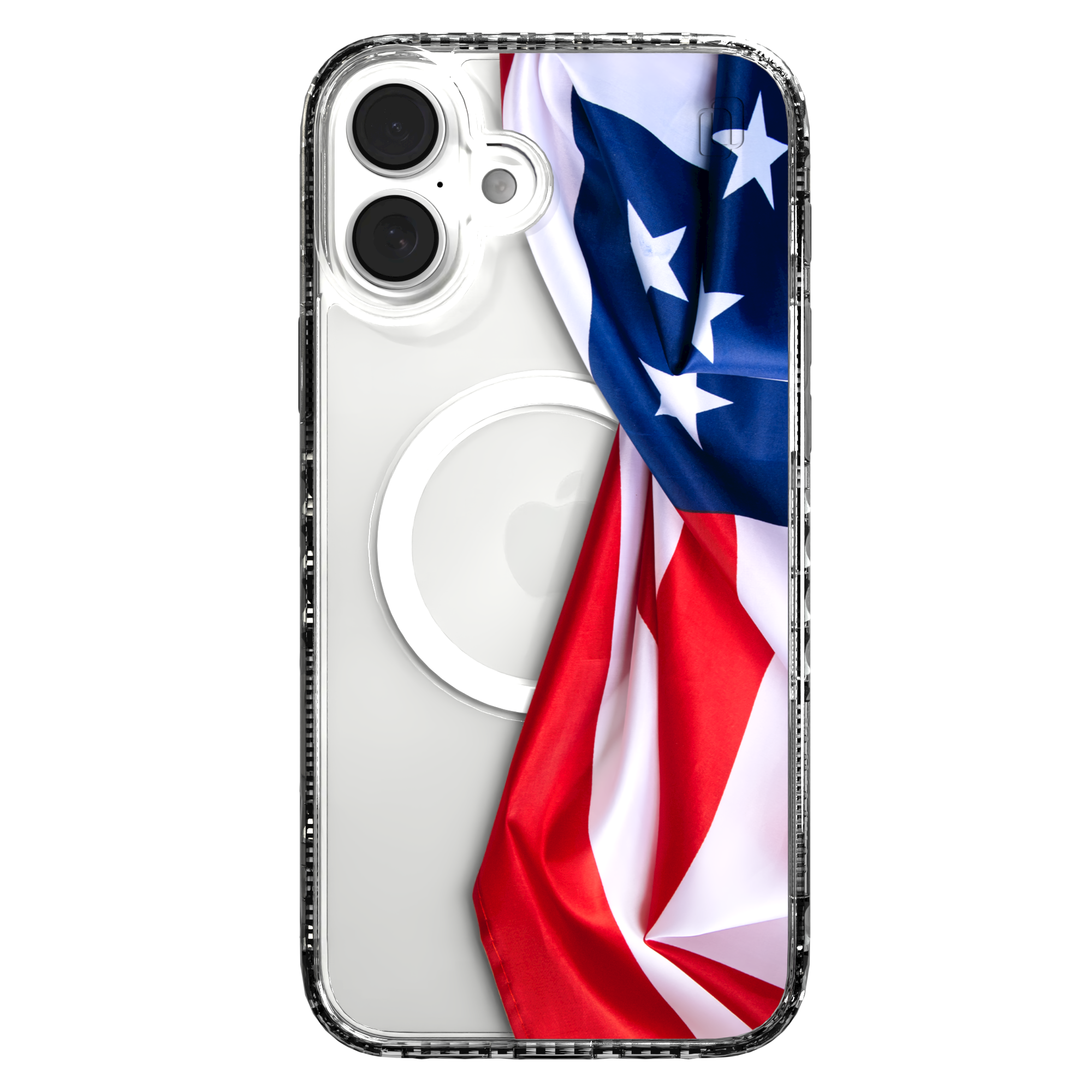 iPhone 16 Series | MagSafe | Red, White & Blue Case Collection | Flowing American Flag Resilient Spirit / iPhone 16 Plus / Clear