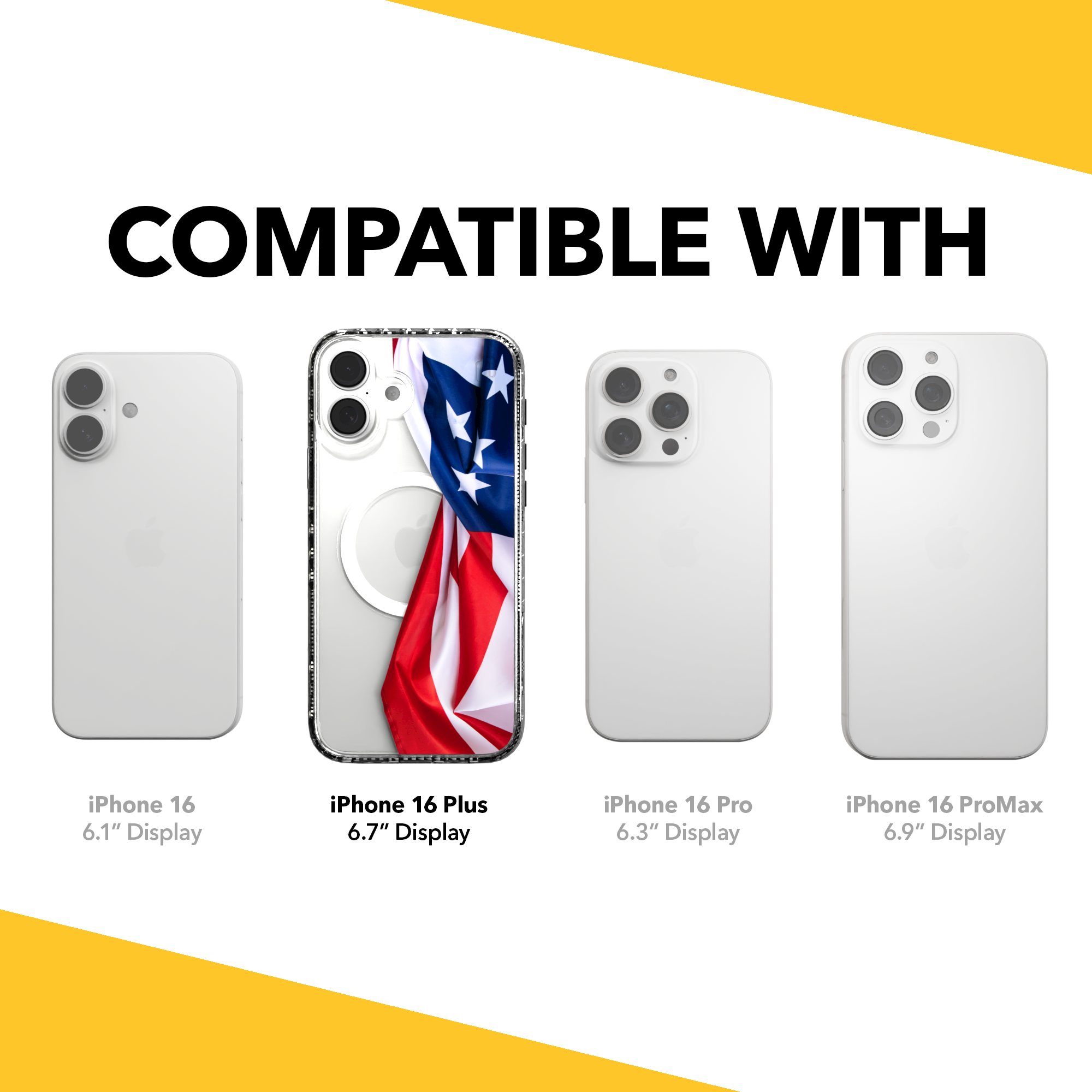 iPhone 16 Series | MagSafe | Red, White & Blue Case Collection | Flowing American Flag Resilient Spirit / iPhone 16 Plus / Clear