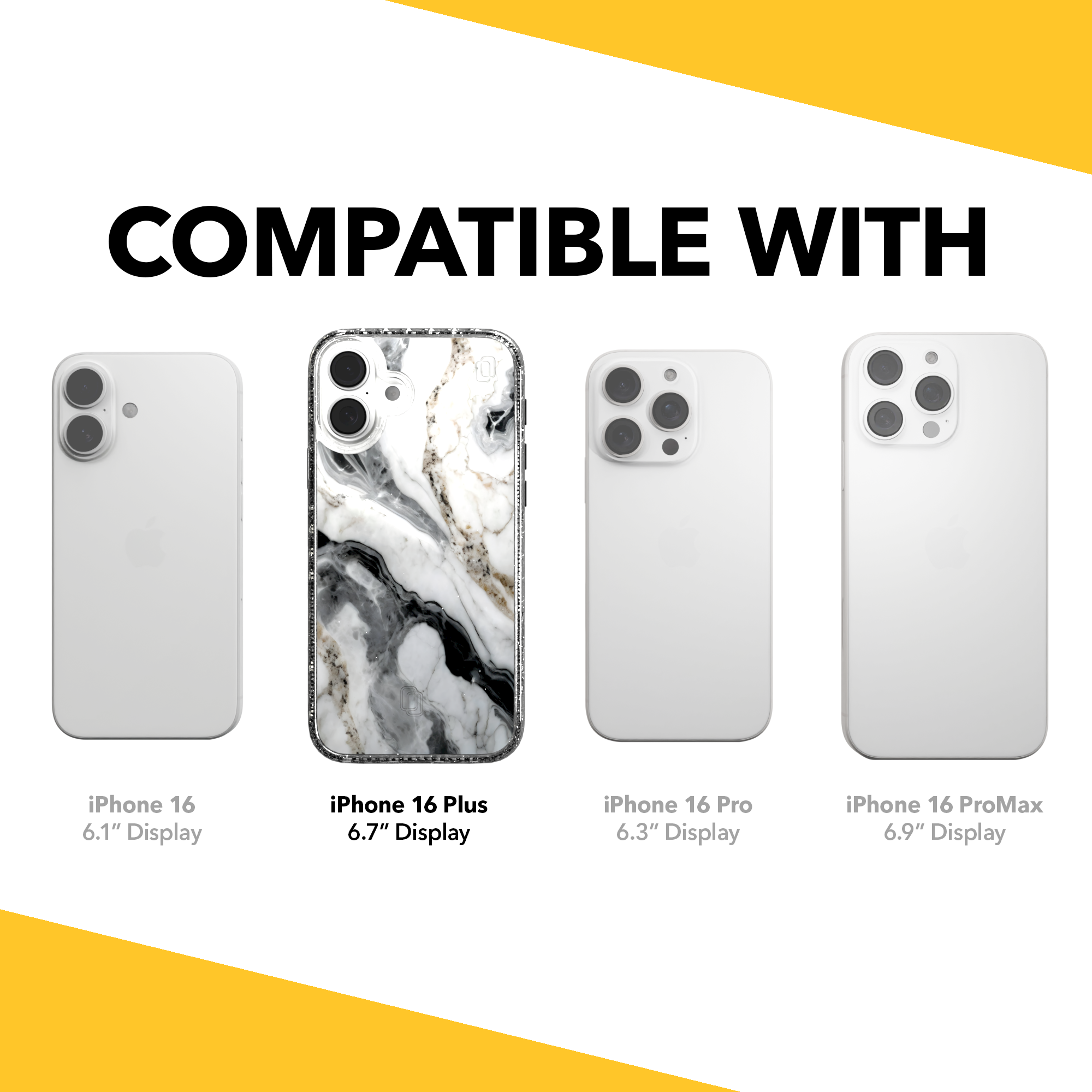 iPhone 16 Series | MagSafe | Stone Beauty Case Collection | Pure Snow White Marble Pure Snow / iPhone 16 Plus / Clear Sparkle