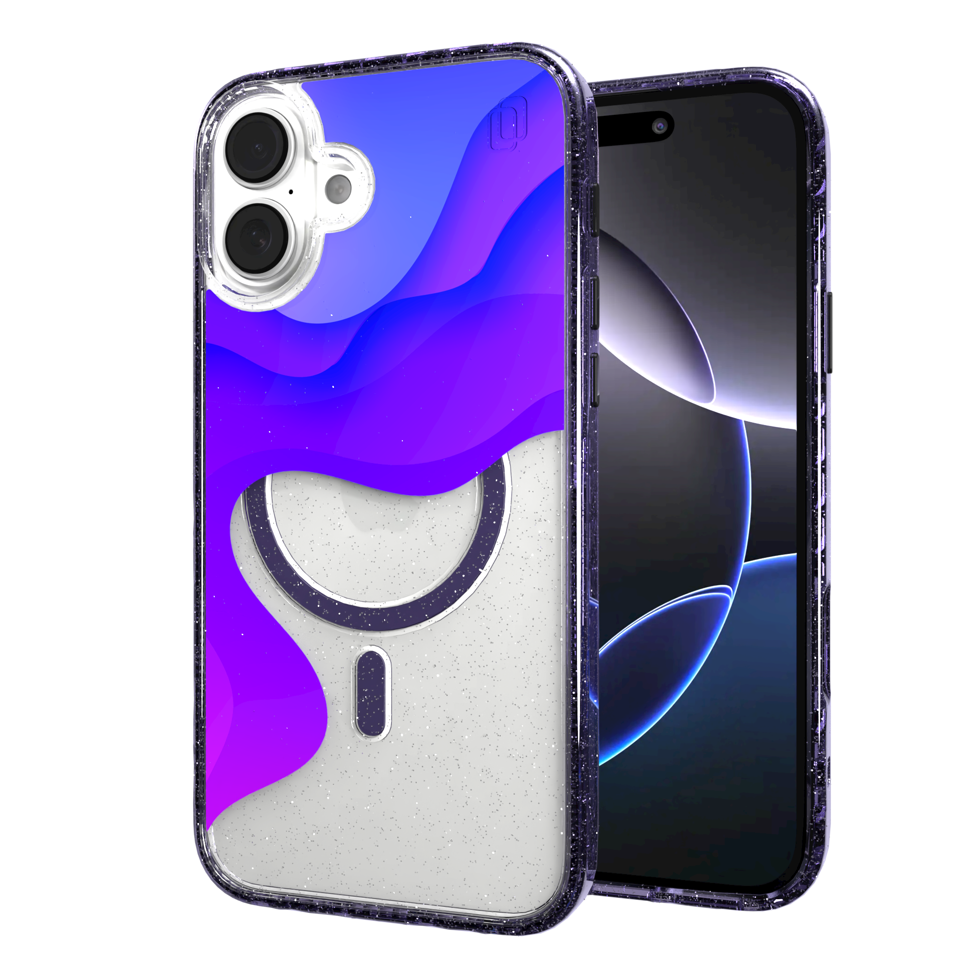 iPhone 16 Series | MagSafe | Abstract Art Case | Retro Purple Waves Retro Purple / iPhone 16 Plus / Lilac Sparkle