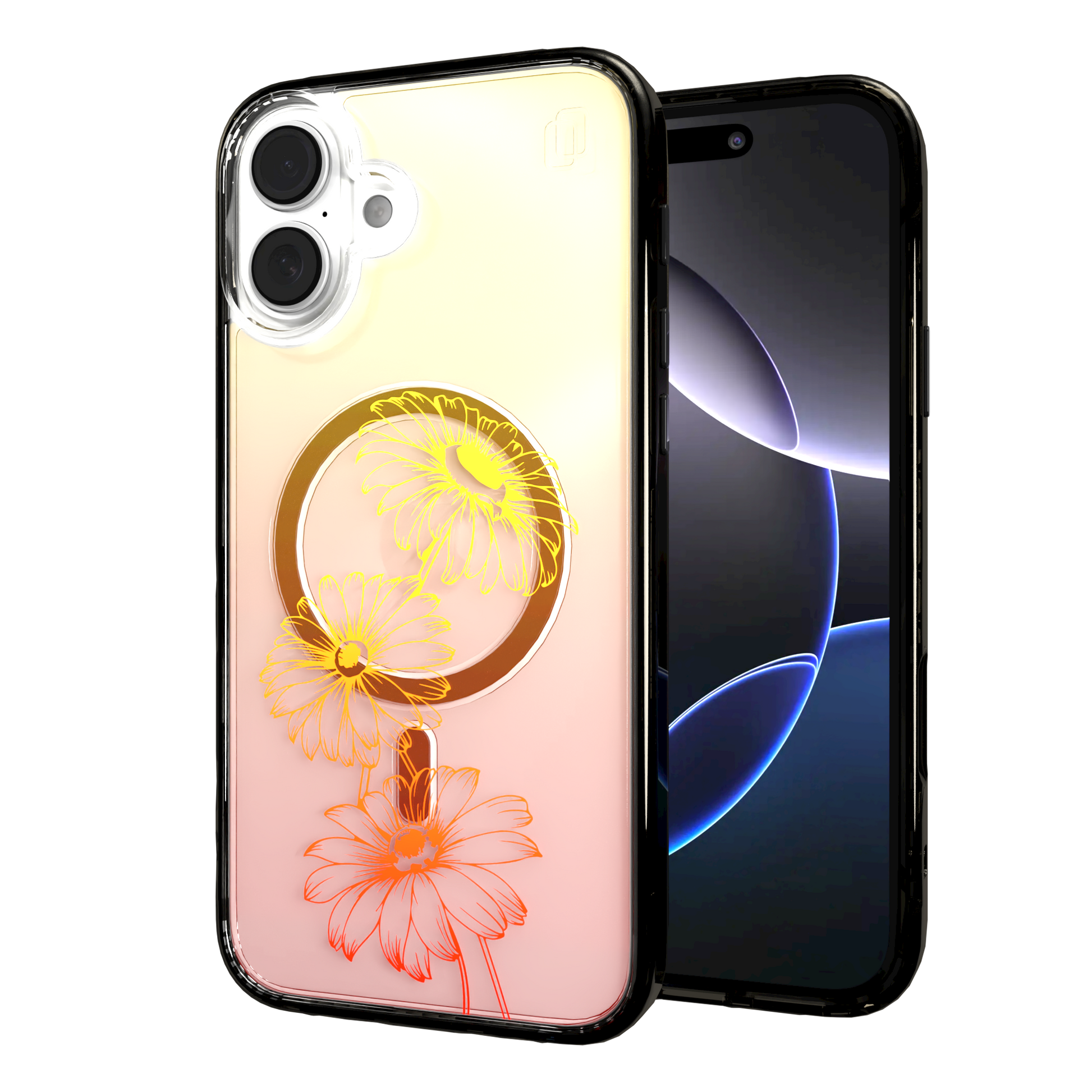 iPhone 16 Series | MagSafe | Ombre Bouquet Case Collection | Orange Citrus Splash Citrus Splash / iPhone 16 Plus / Black