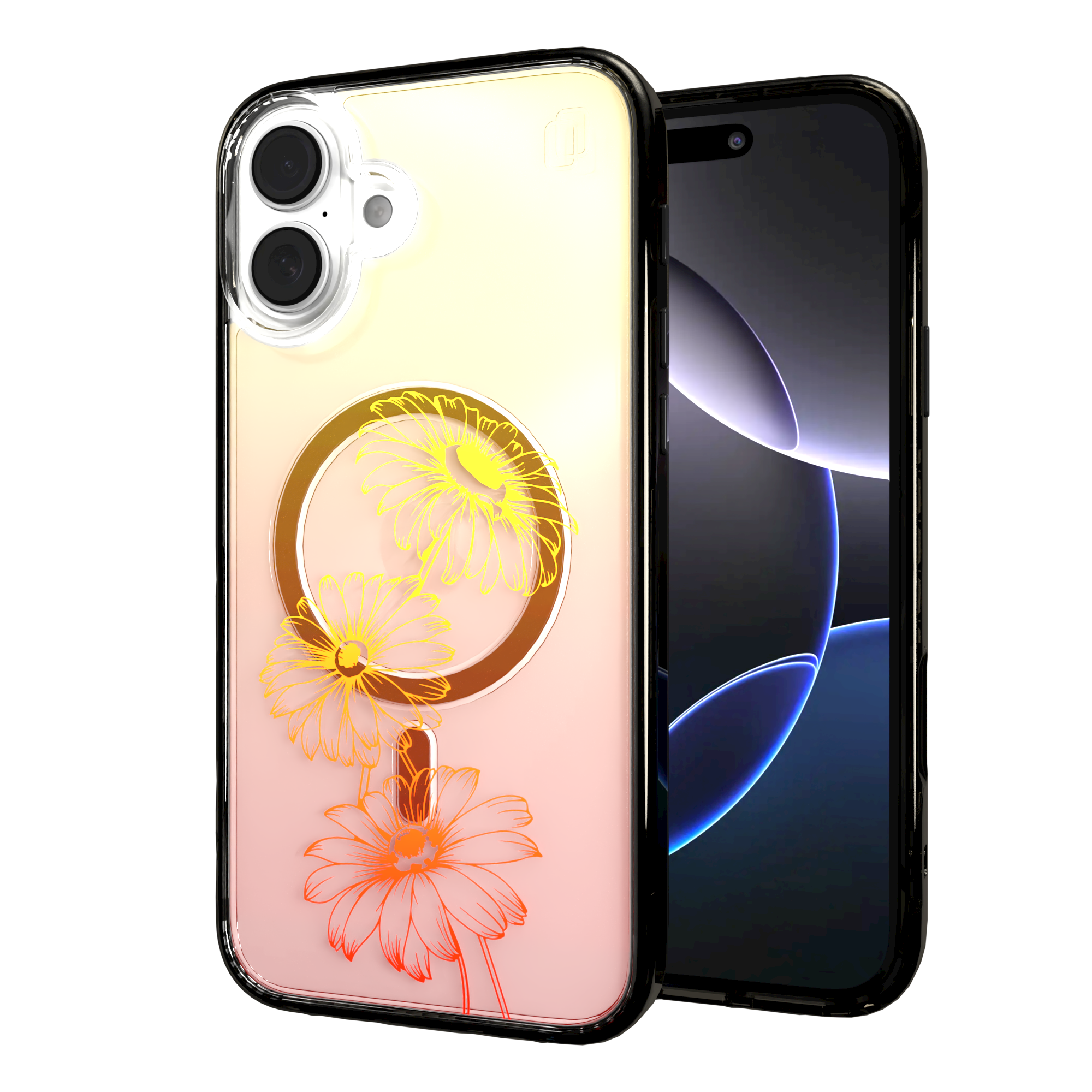 iPhone 16 Series | MagSafe | Ombre Bouquet Case Collection | Orange Citrus Splash Citrus Splash / iPhone 16 Plus / Black