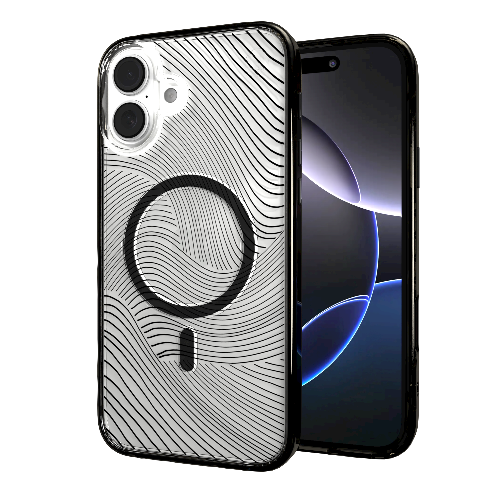 iPhone 16 Series | MagSafe | Abstract Art Case | Retro Clear Waves Retro Clear / iPhone 16 Plus / Black