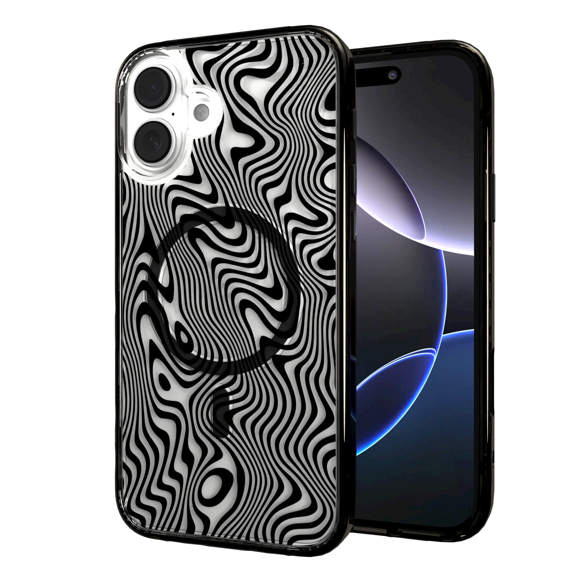 iPhone 16 Series | MagSafe | Monochromatic Case Designs | Swirling Tides Tide / iPhone 16 Plus / Black