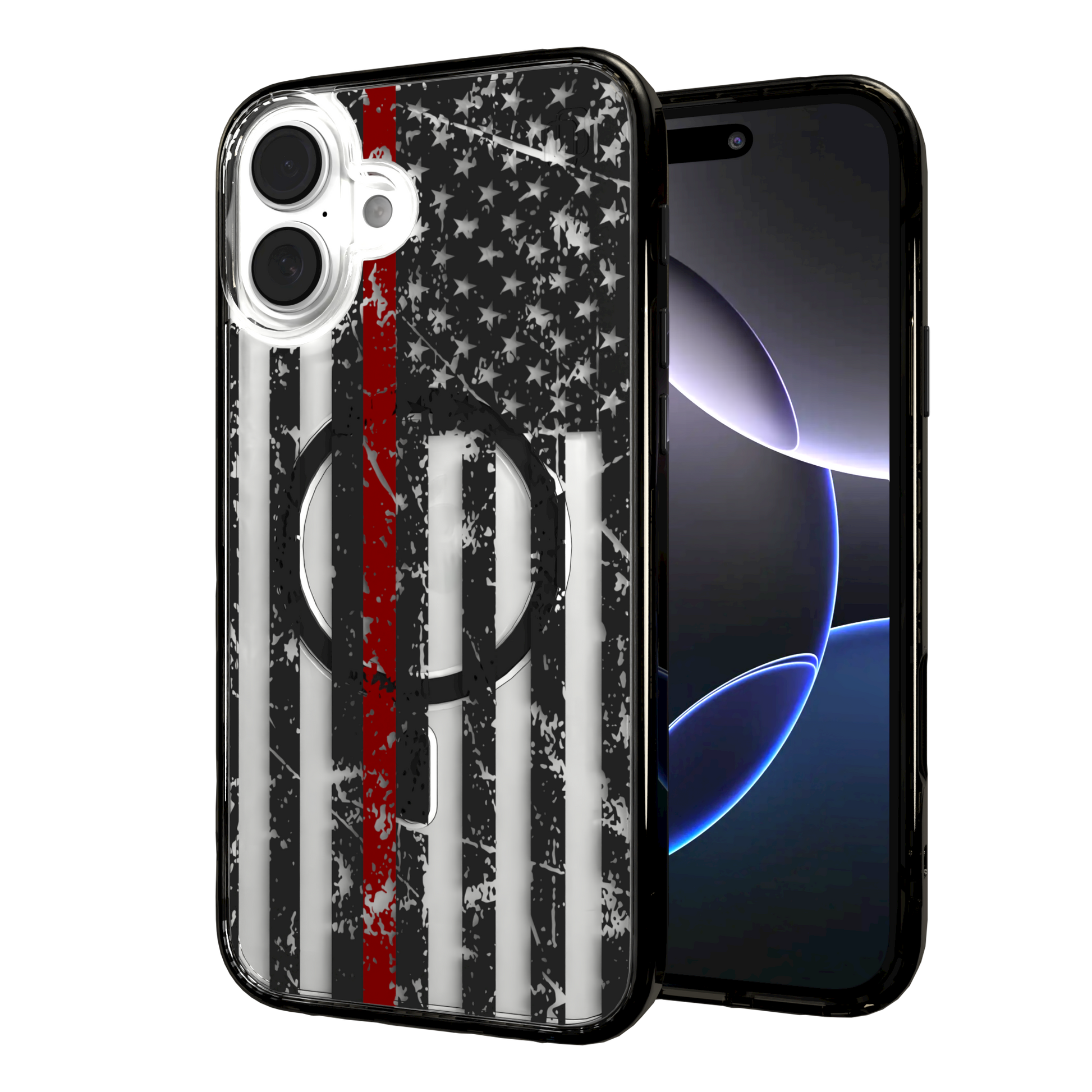 iPhone 16 Series | MagSafe | Red, White & Blue Case Collection | Thin Red Line Red Line / iPhone 16 Plus / Black