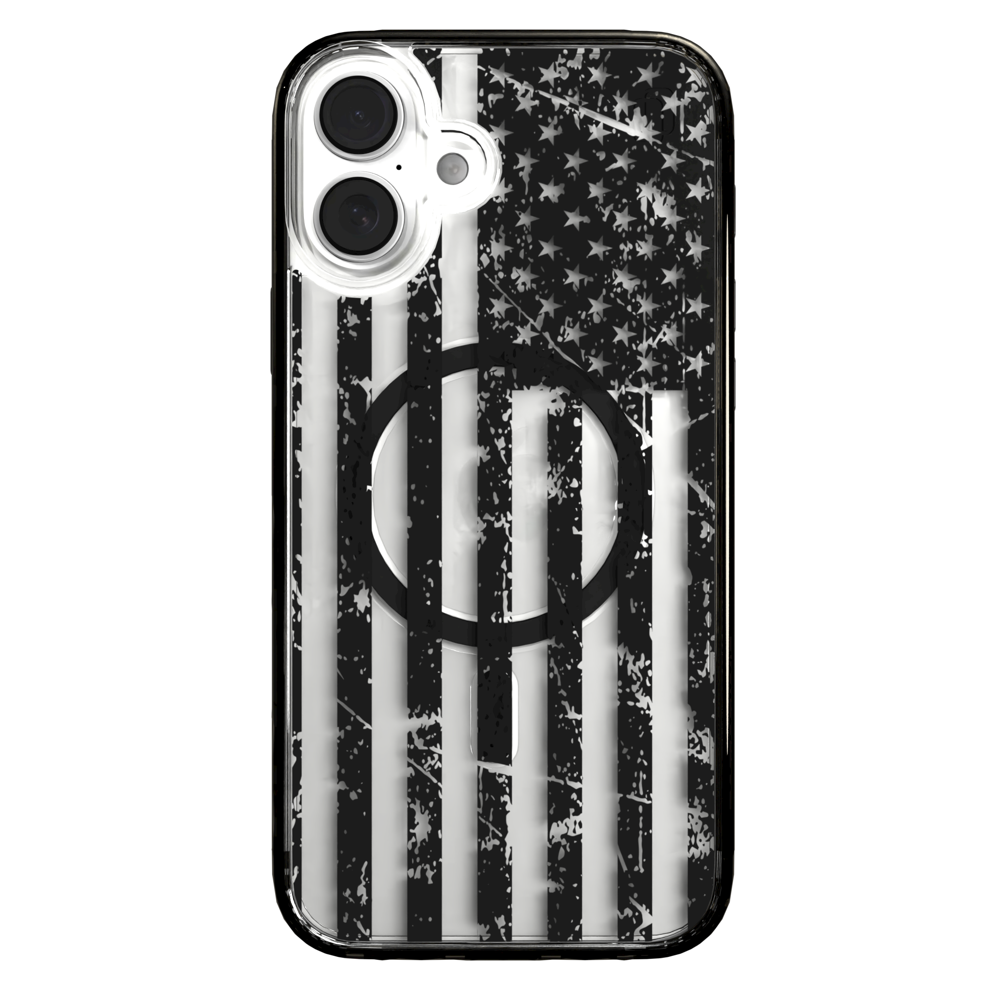 iPhone 16 Series | MagSafe | Red, White & Blue Case Collection | Weathered Black & White American Flag Black Flag / iPhone 16 Plus / Black