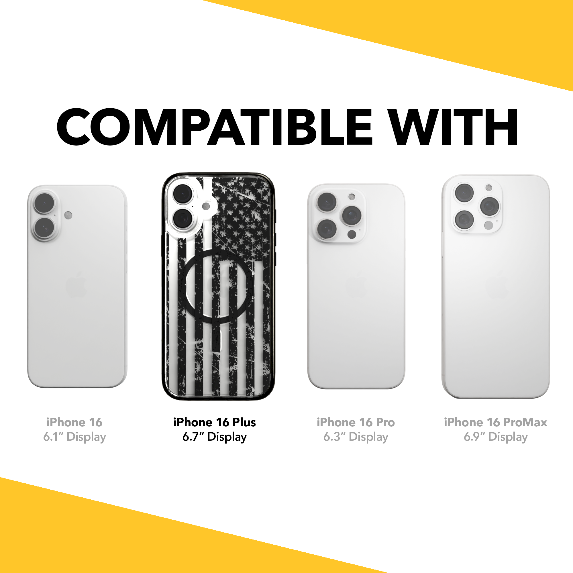 iPhone 16 Series | MagSafe | Red, White & Blue Case Collection | Weathered Black & White American Flag Black Flag / iPhone 16 Plus / Black