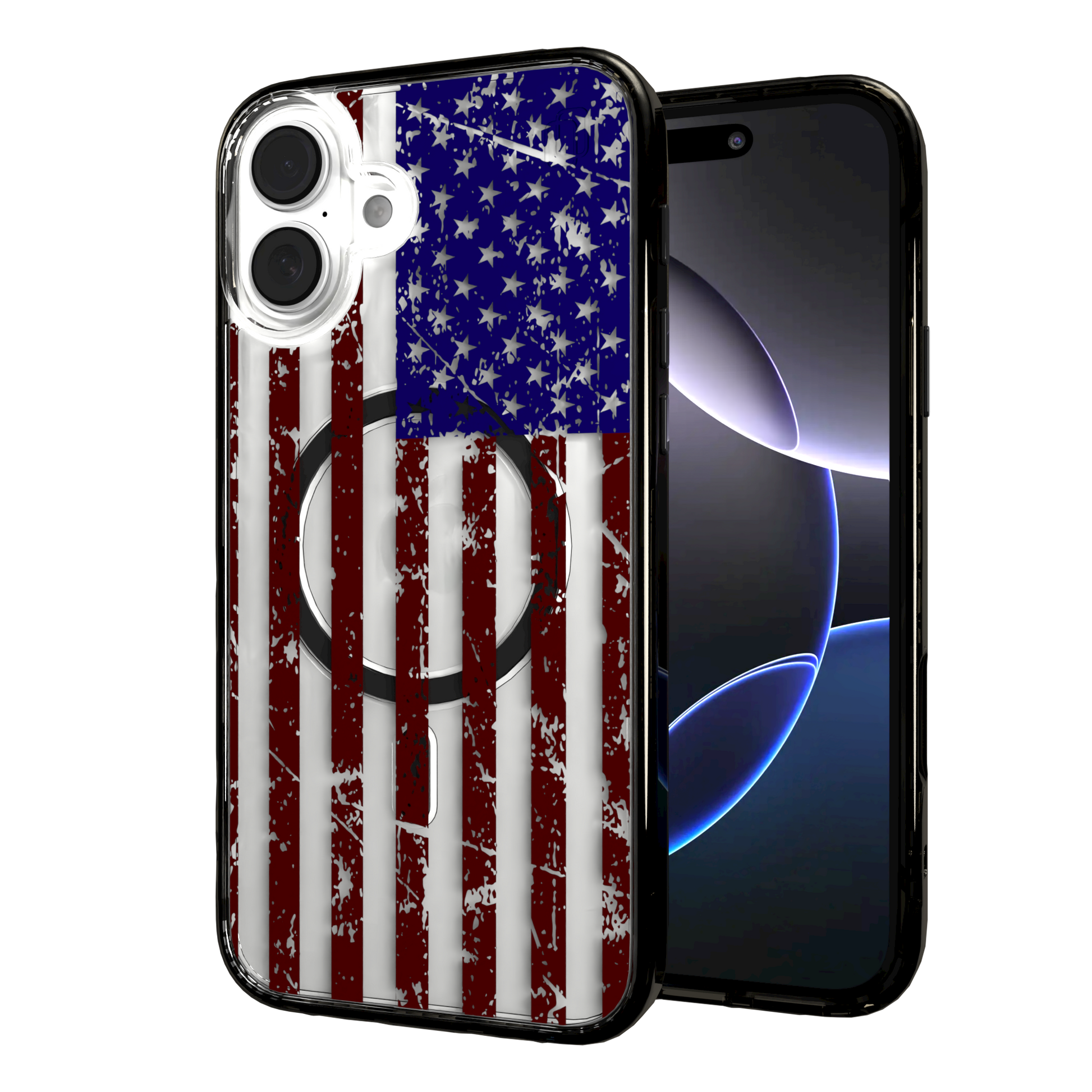 iPhone 16 Series | MagSafe | Red, White & Blue Case Collection | Old Glory Weathered American Flag Old Glory / iPhone 16 Plus / Black